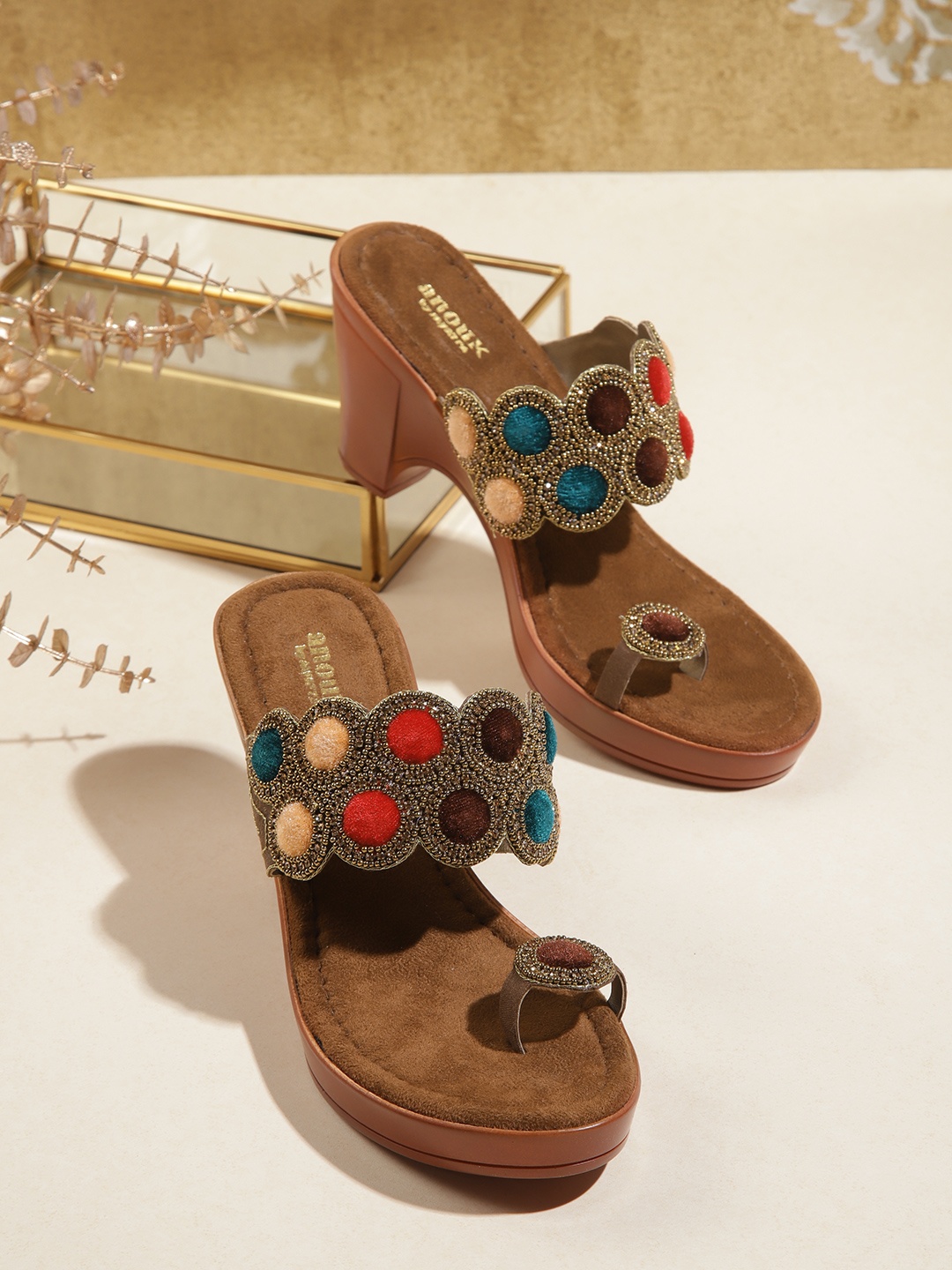 

Anouk Multicoloured Ethnic Embellished One-Toe Handcrafted Platform Heels, Multi