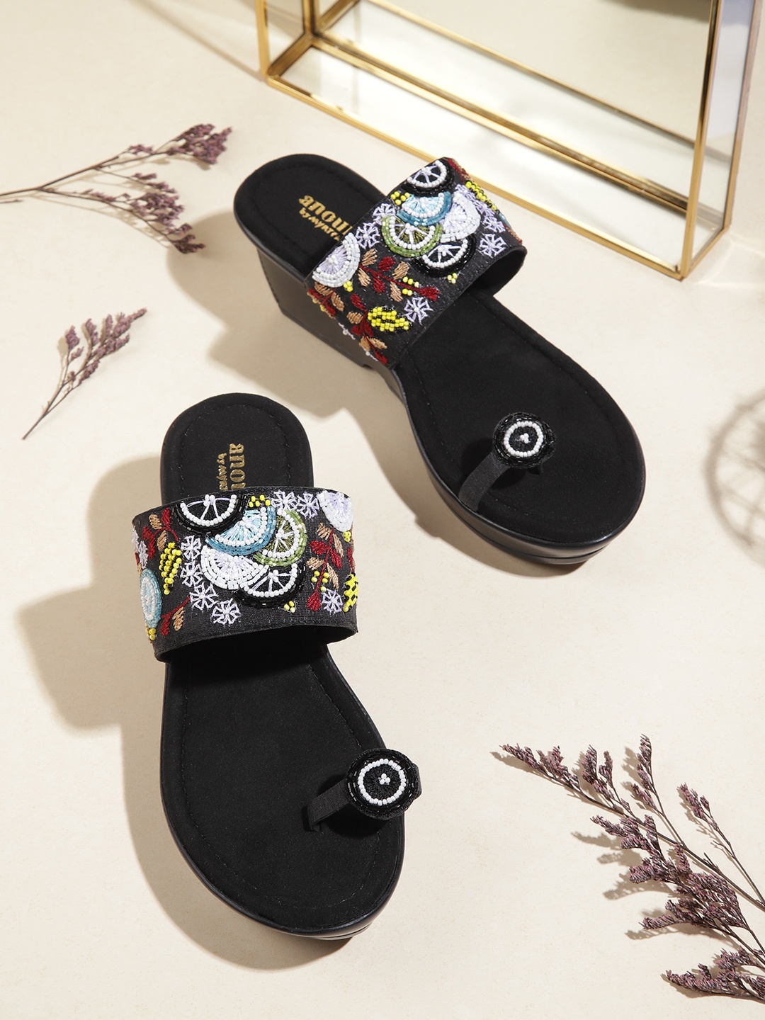 

Anouk Multicoloured Embellished Handcrafted One-Toe Wedges, Multi