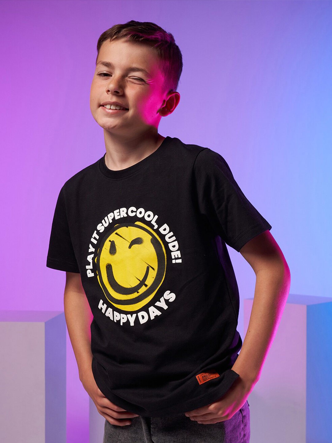

Angel & Rocket Boys Black & Yellow Printed T-shirt