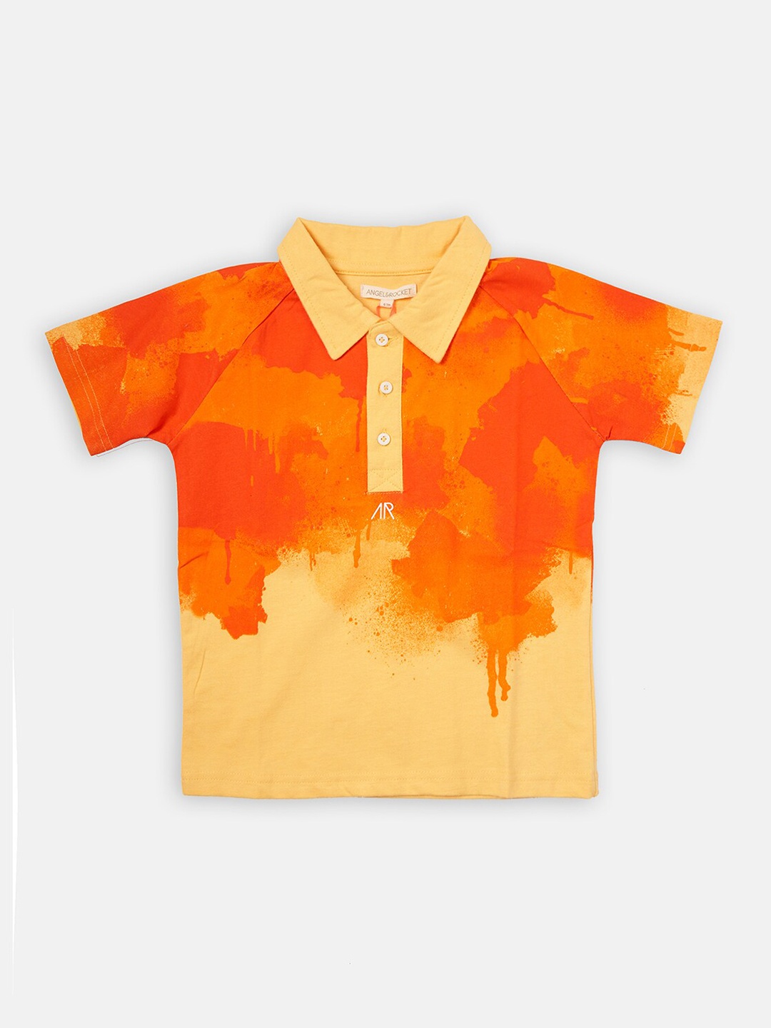 

Angel & Rocket Boys Orange Printed Polo Collar T-shirt
