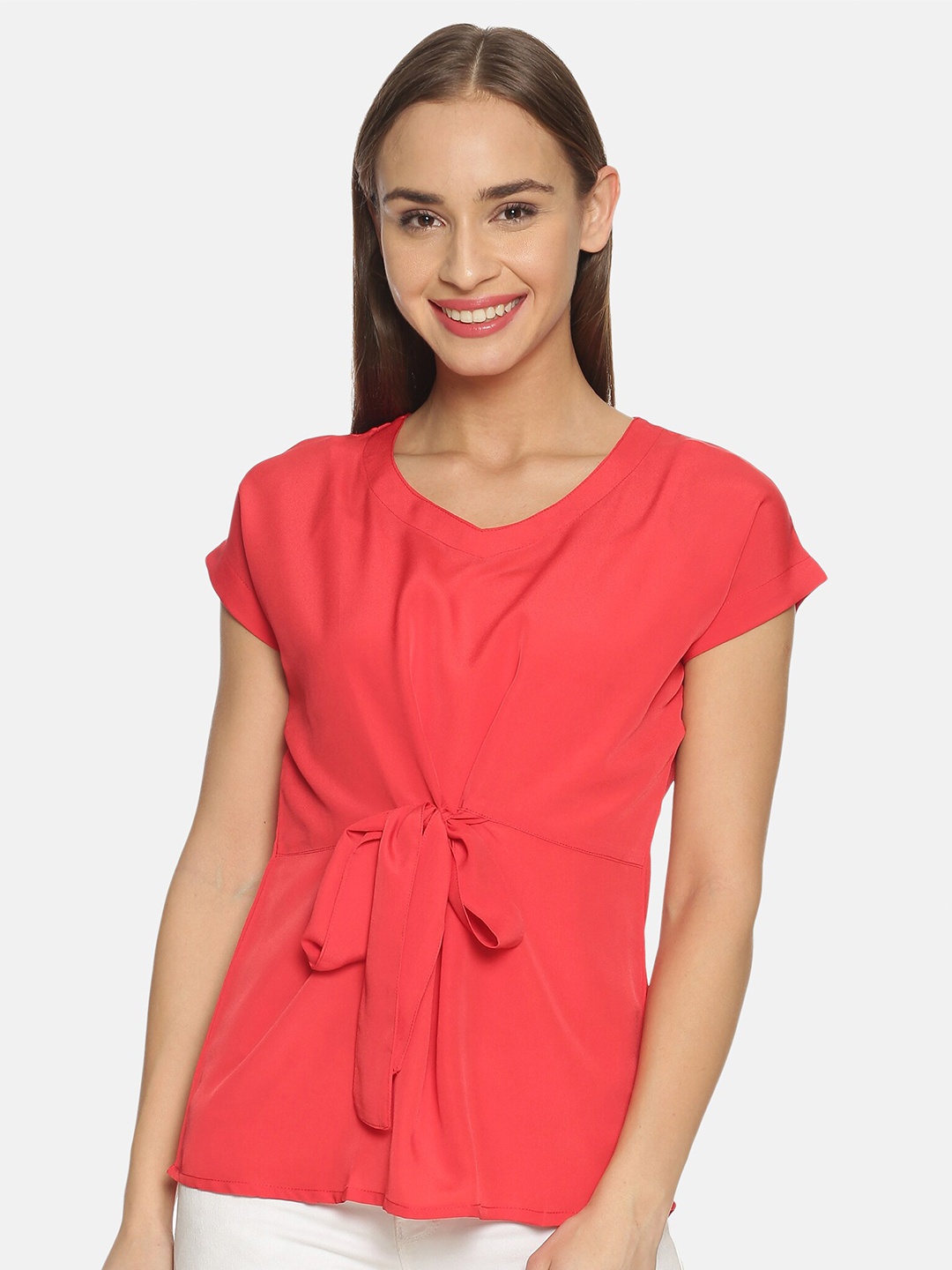 

GLORY & I Women Orange Extended Sleeves Tie-Up Top