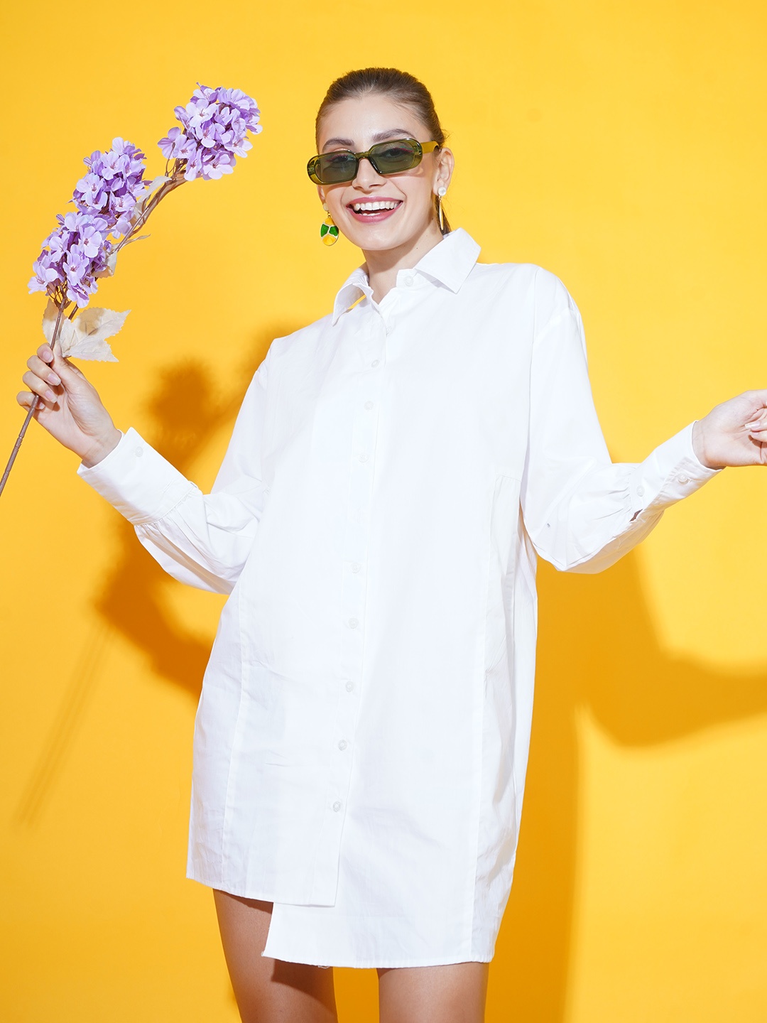 

Stylecast X Hersheinbox Women White Solid Pure Cotton Shirt Dress