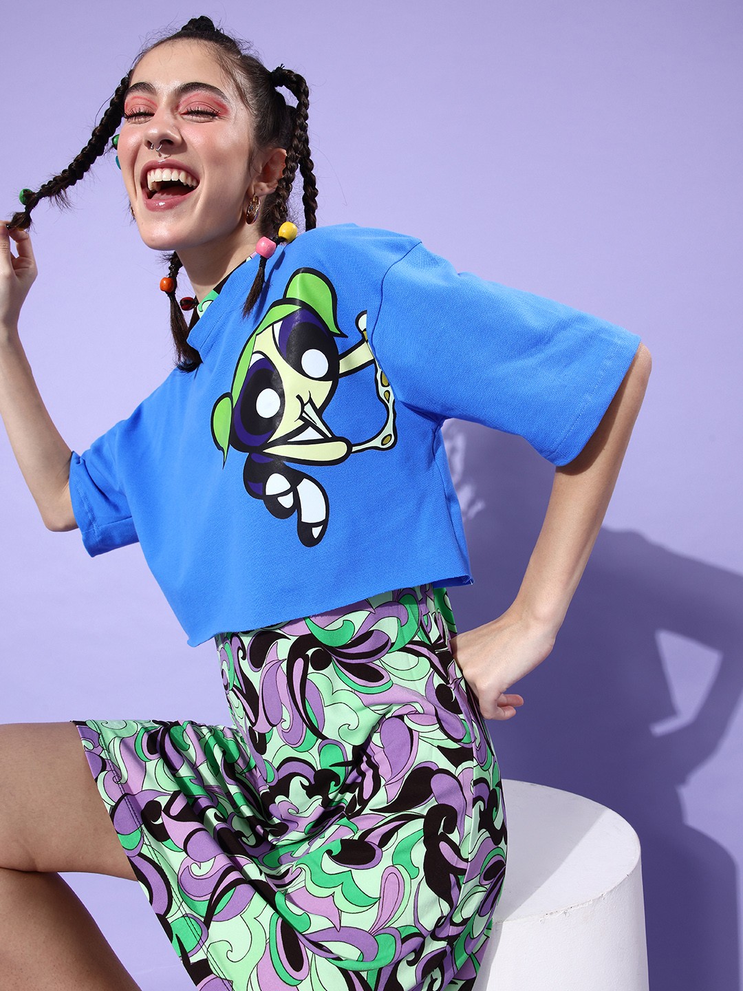 

Stylecast X Hersheinbox Blue Graphic Top