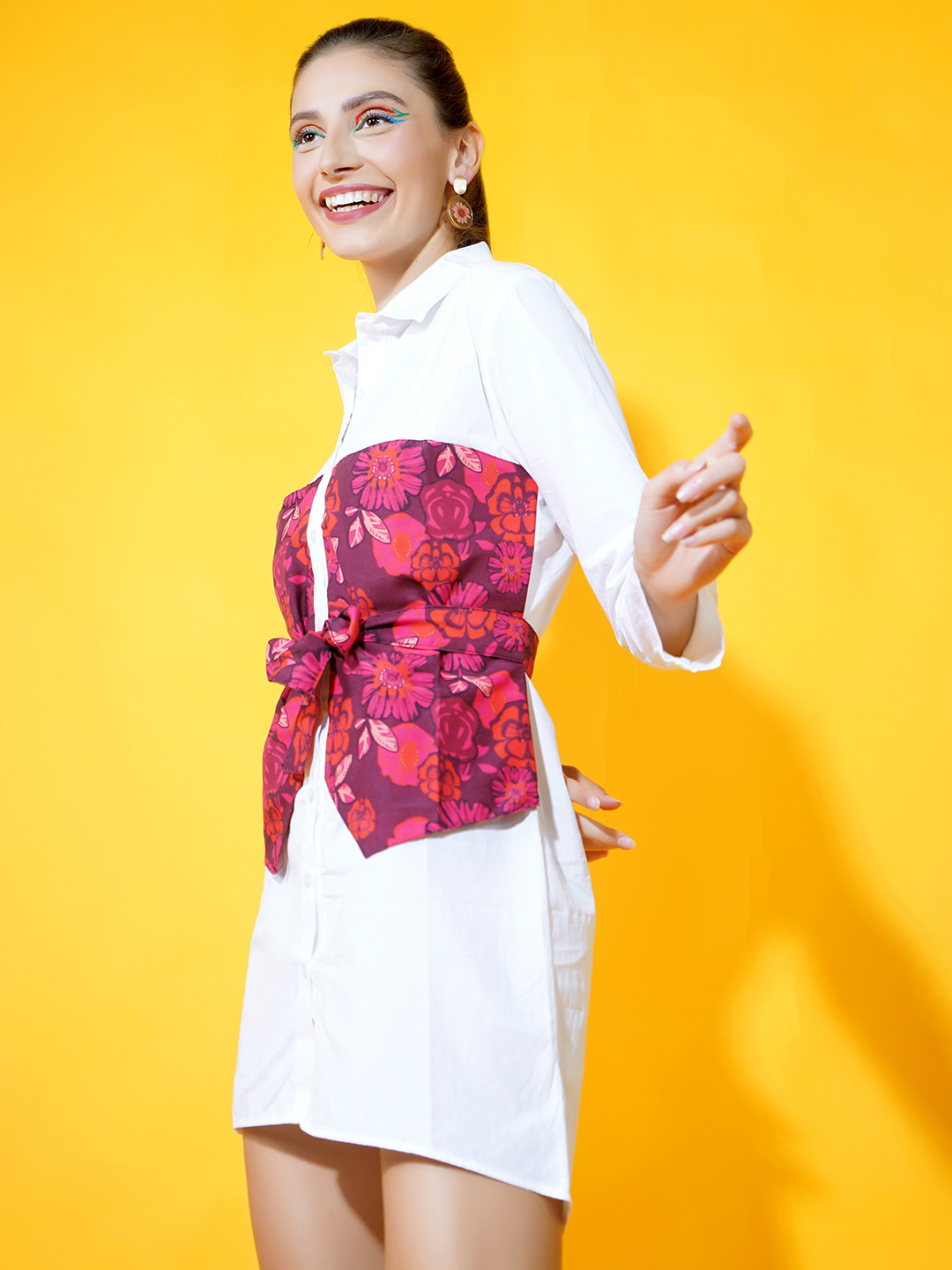 

Stylecast X Hersheinbox White Floral Print Pure Cotton Shirt Dress