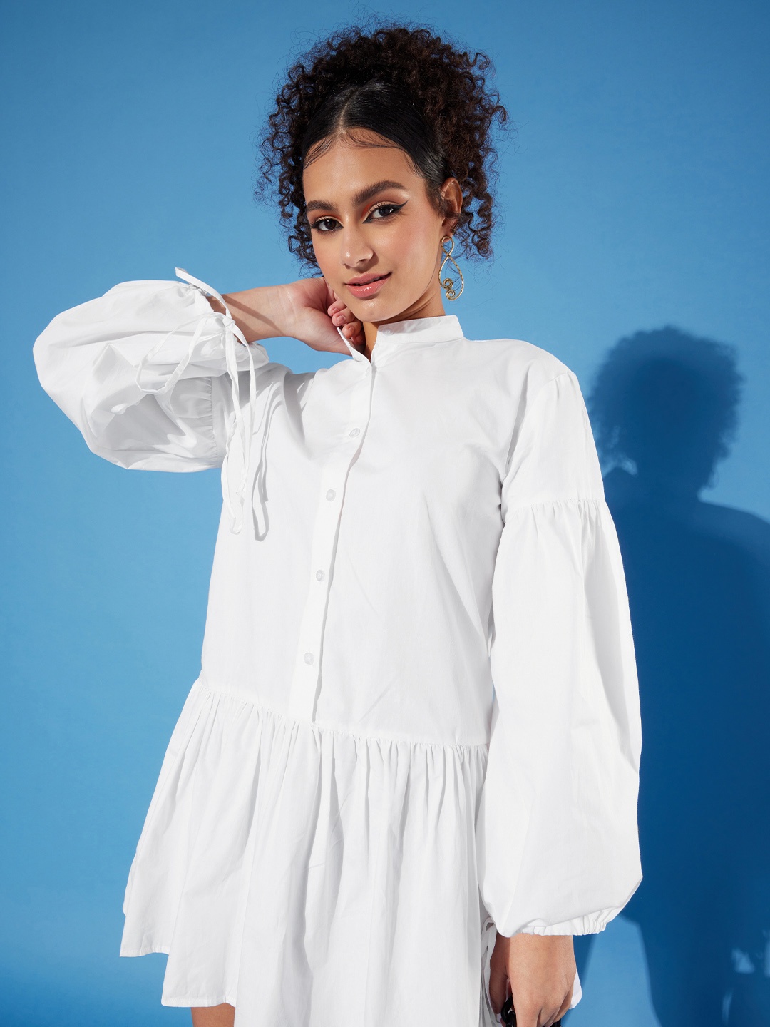 

Stylecast X Hersheinbox Women White Solid Pure Cotton Peplum Mini Dress