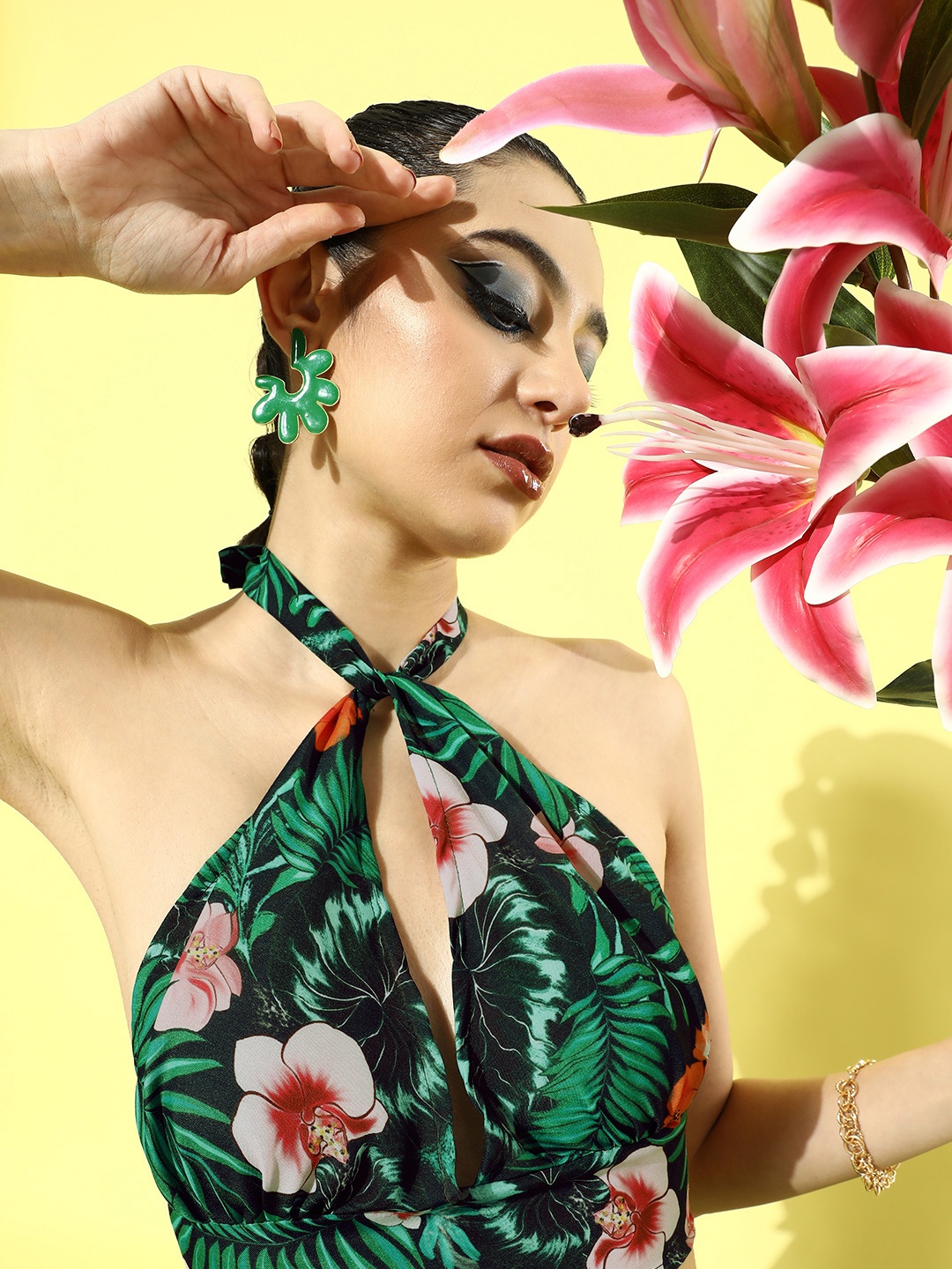 

Stylecast X Hersheinbox Stylish Green Tropical Resort Wear Top