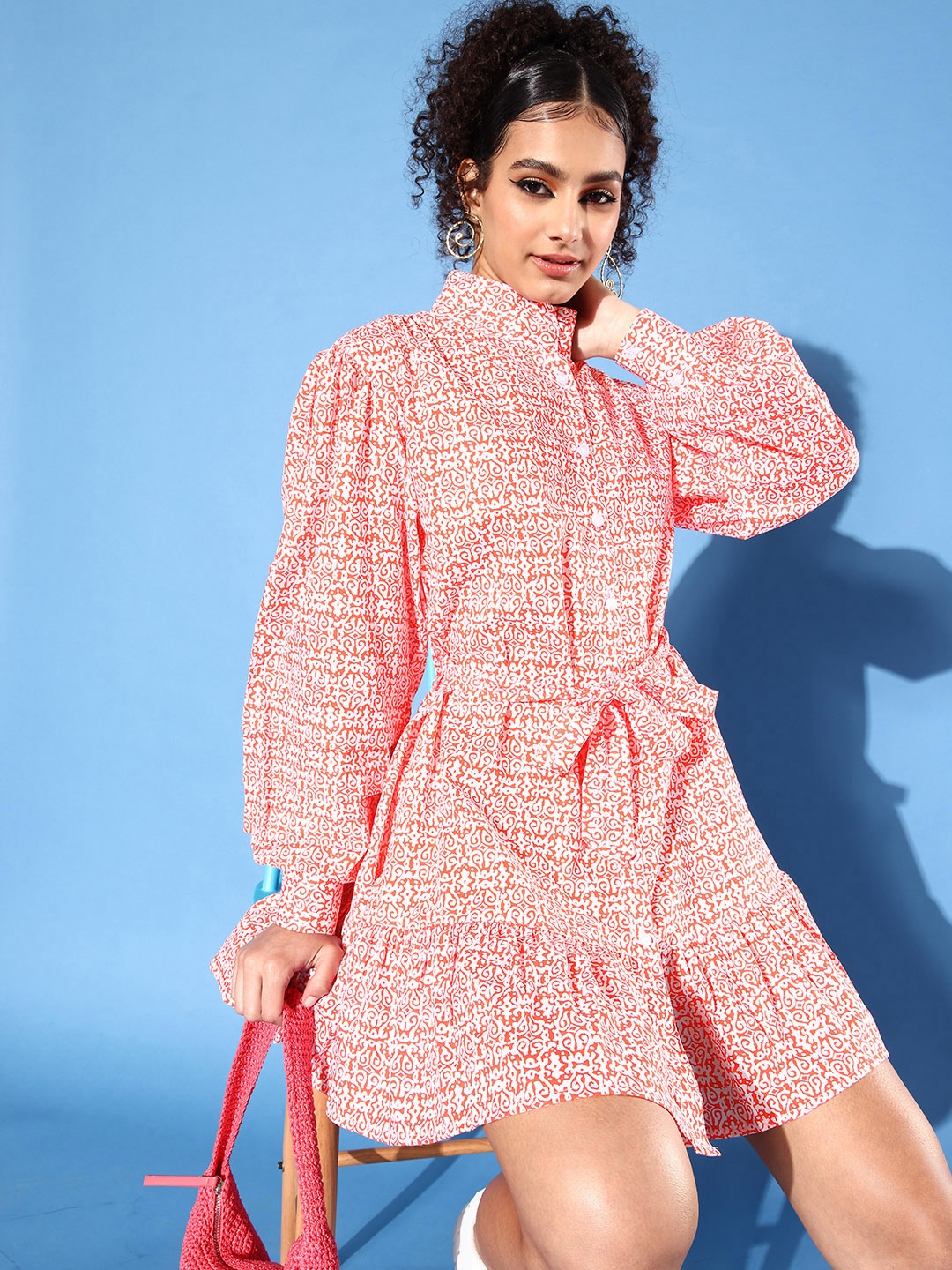 

Stylecast X Hersheinbox Women Orange & White Abstract Printed Fit & Flare Mini Dress