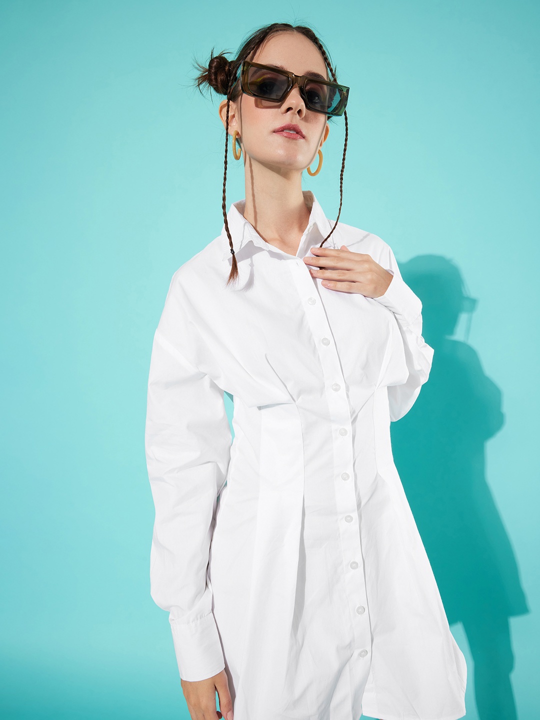 

Stylecast X Hersheinbox Women White Pure Cotton Long Sleeves A-Line Mini Dress