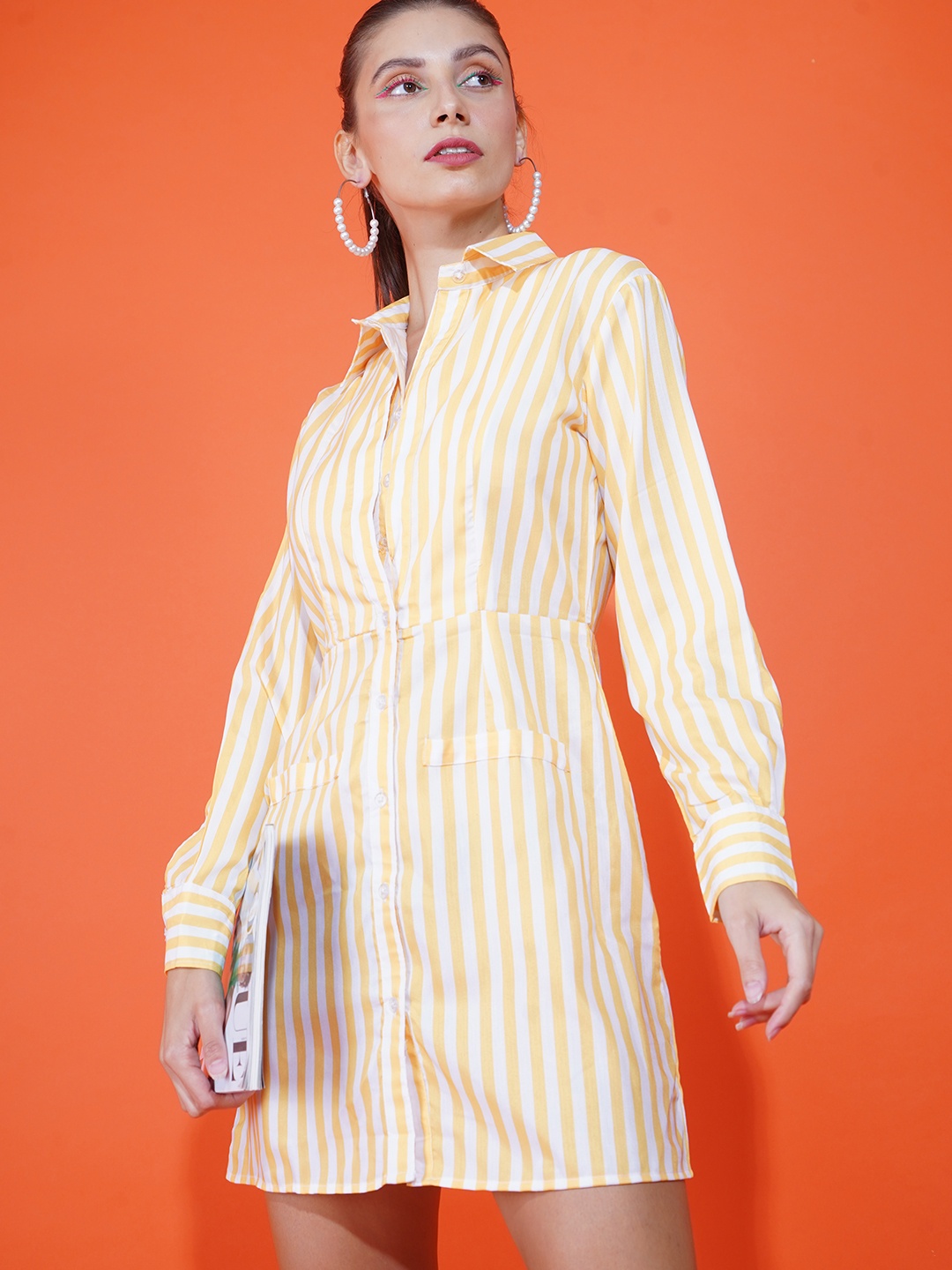 

Stylecast X Hersheinbox Women Yellow & White Striped Shirt Dress