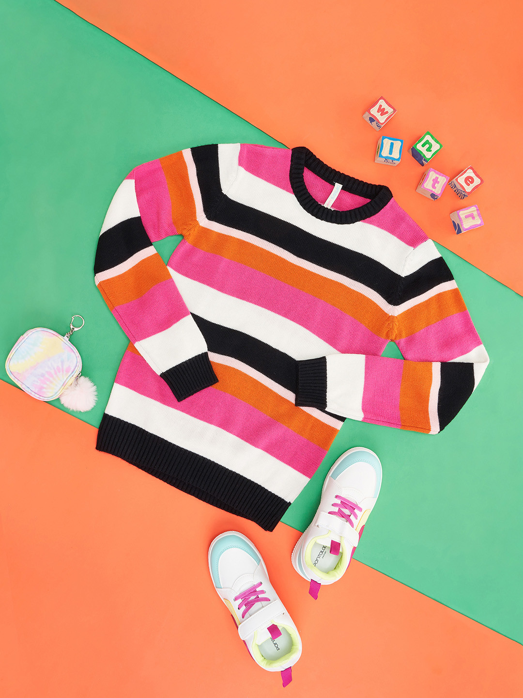 

Pantaloons Junior Girls Multicolored Striped Pullover, Multi