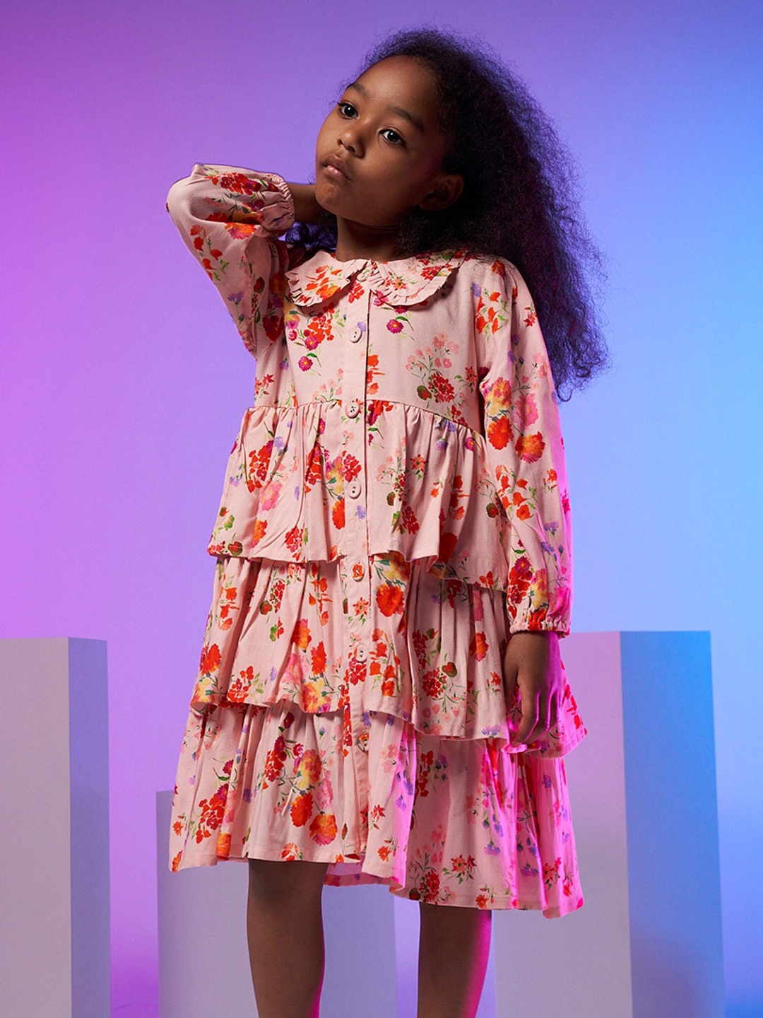 

Angel & Rocket Pink Floral Peter Pan Collared Layered A-Line Dress