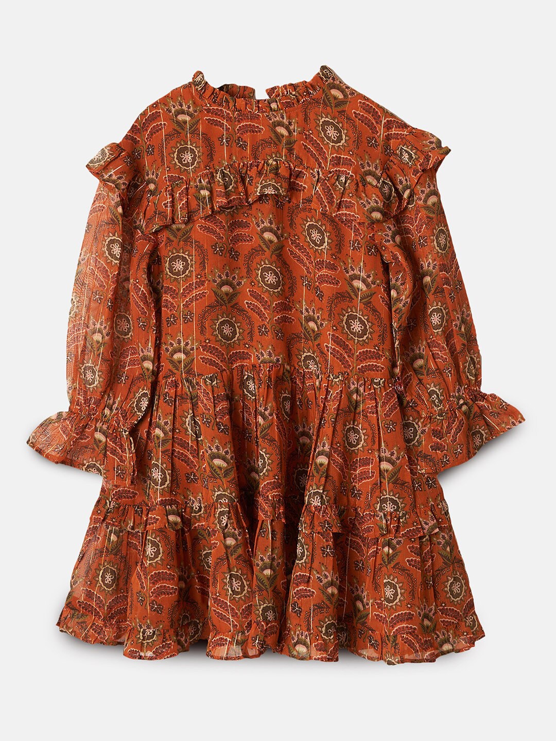 

Angel & Rocket Girls Brown Ethnic Motifs Neck Georgette A-Line Dress