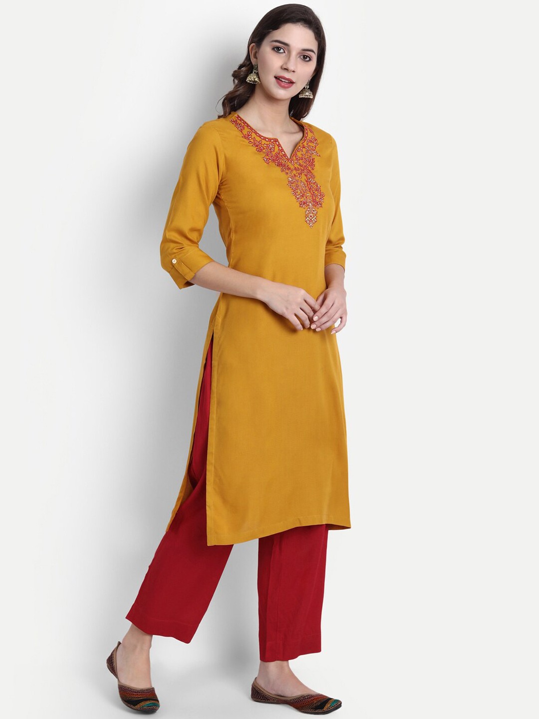 

SHEREEN Women Mustard Yellow Embroidered Kurta with Palazzos