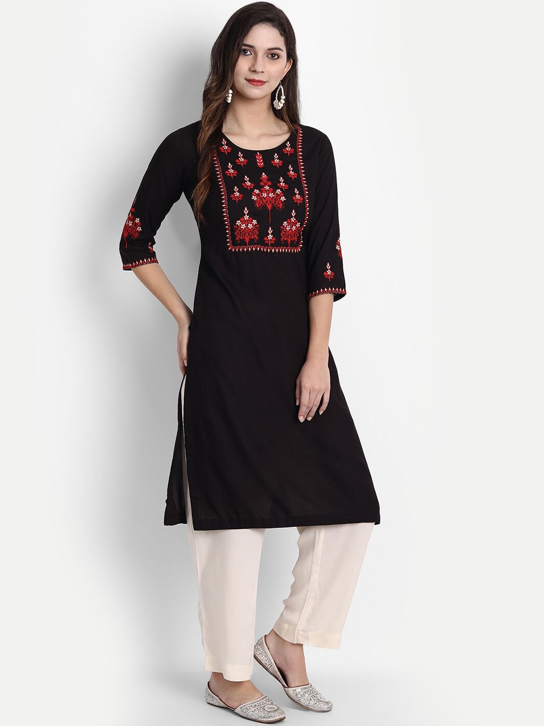 

SHEREEN Women Black Embroidered Kurta with Palazzos