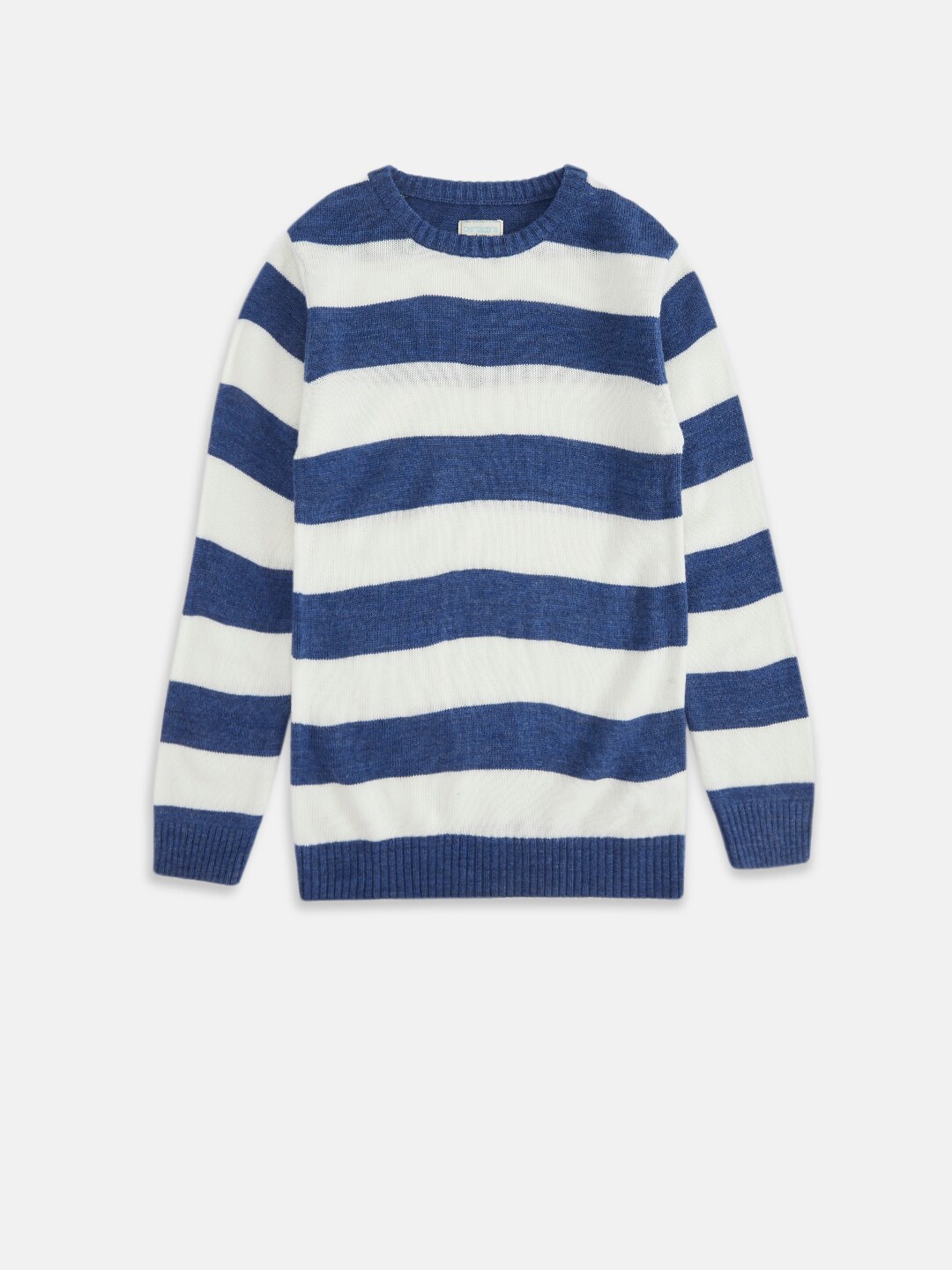 

Pantaloons Junior Boys White & Navy Blue Striped Pullover