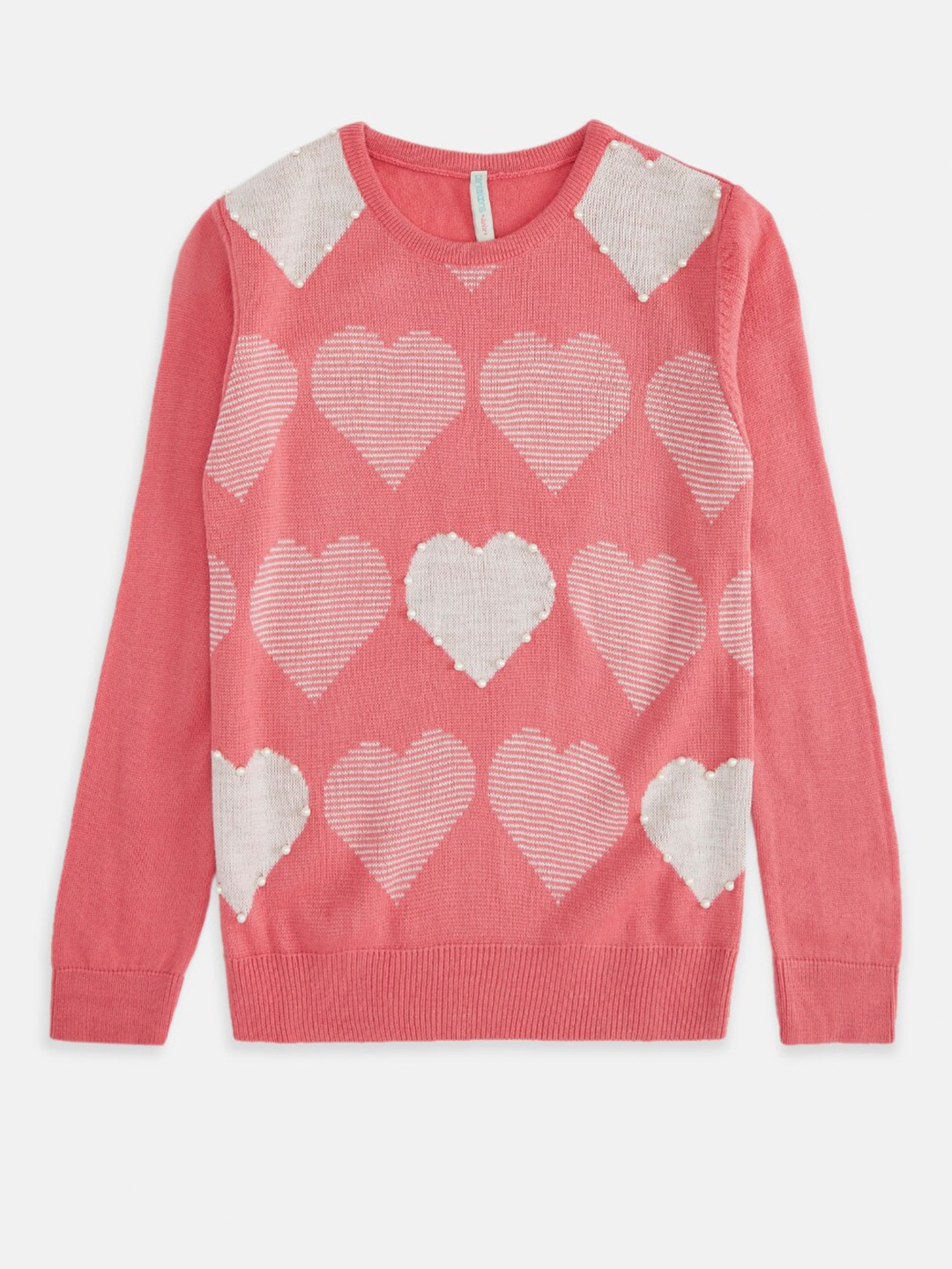 

Pantaloons Junior Girls Coral & White Printed Pullover