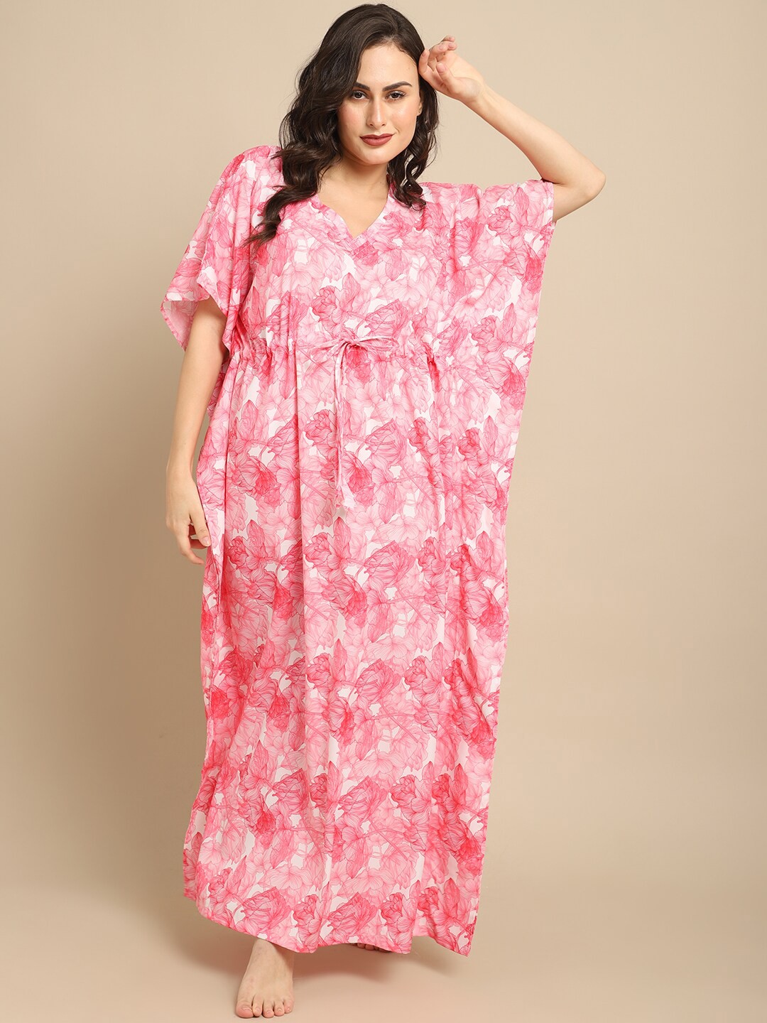 

Boston Club Pink Printed Kaftan Maxi Nightdress