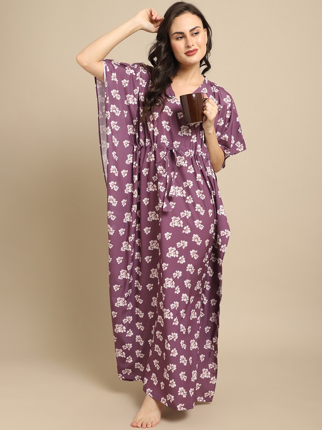 

Boston Club Women Purple Printed Maxi Nightdress
