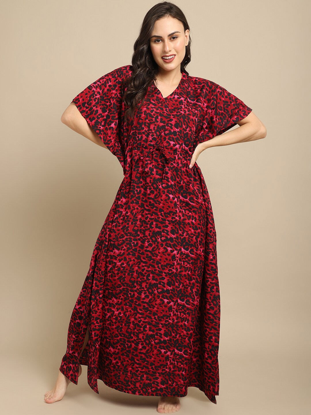 

Boston Club Maroon Printed Maxi Nightdress