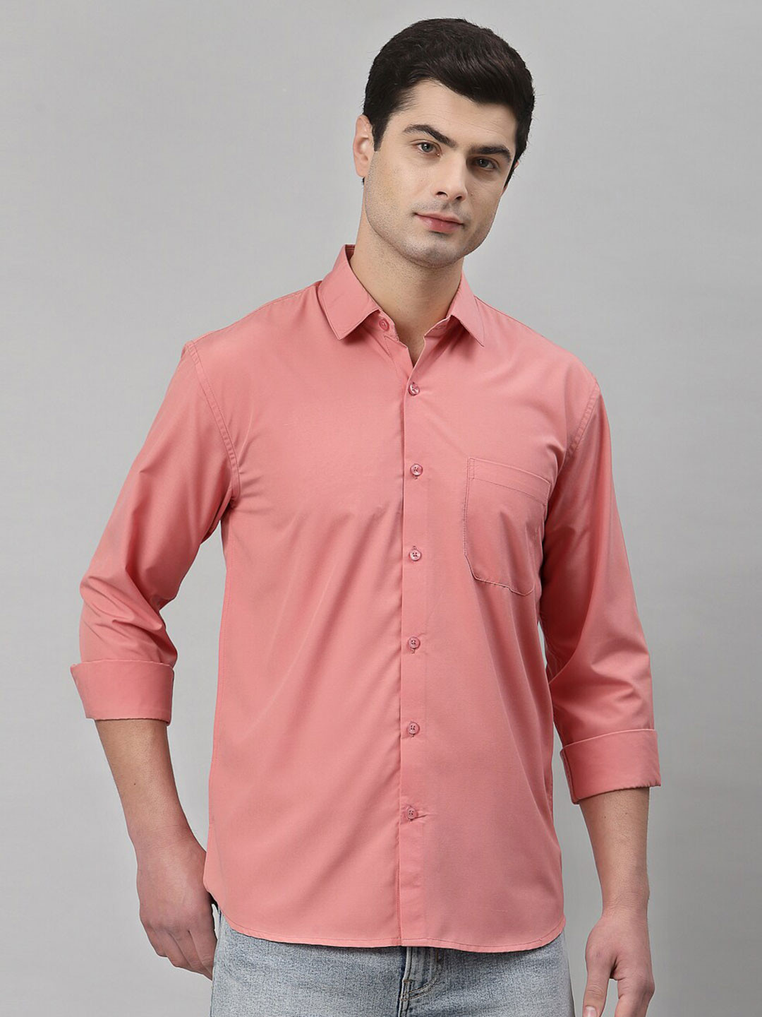 

NEUDIS Men Pink Classic Full Sleeves Casual Shirt