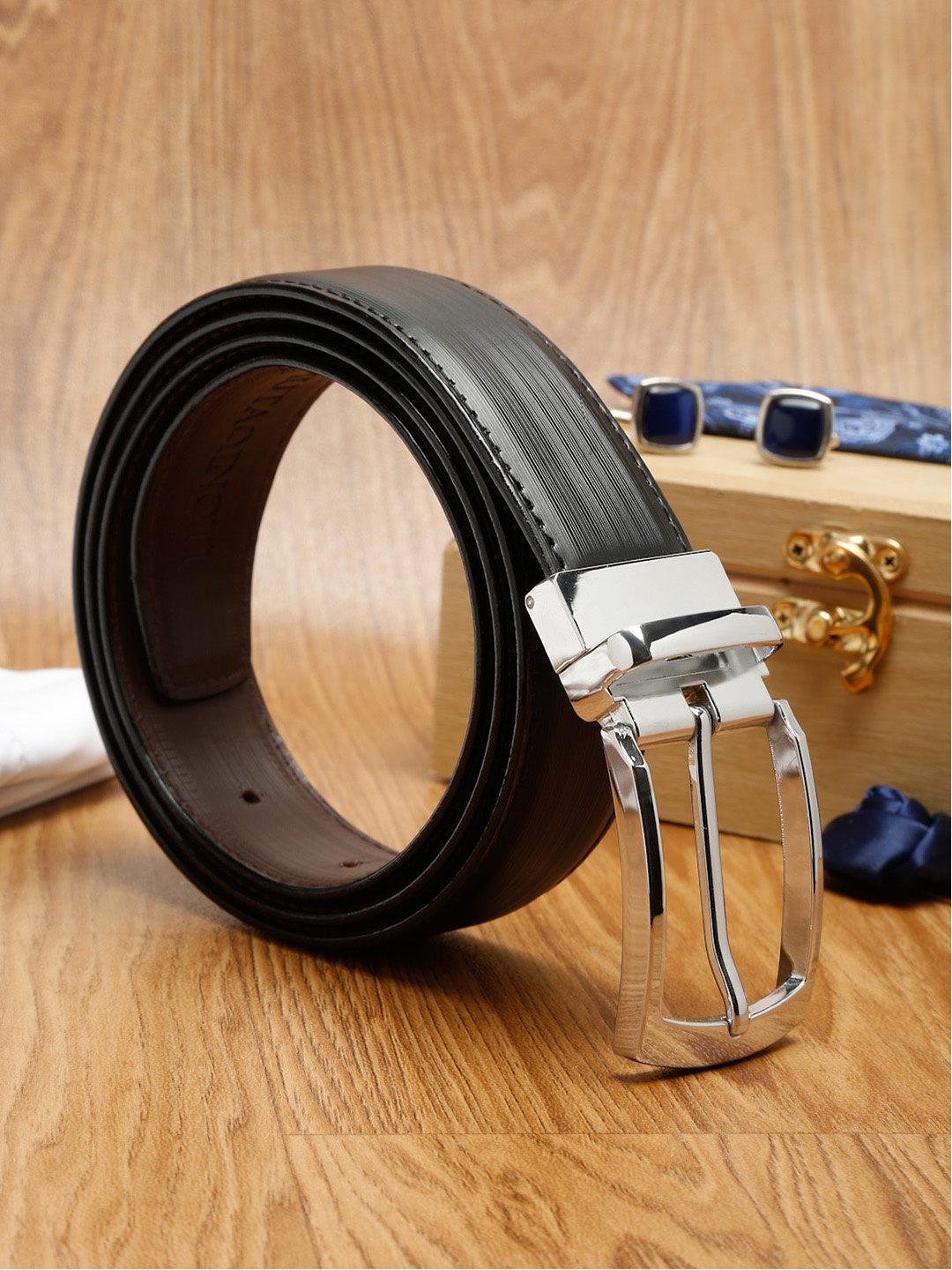 

MUTAQINOTI Men Black Formal Belt