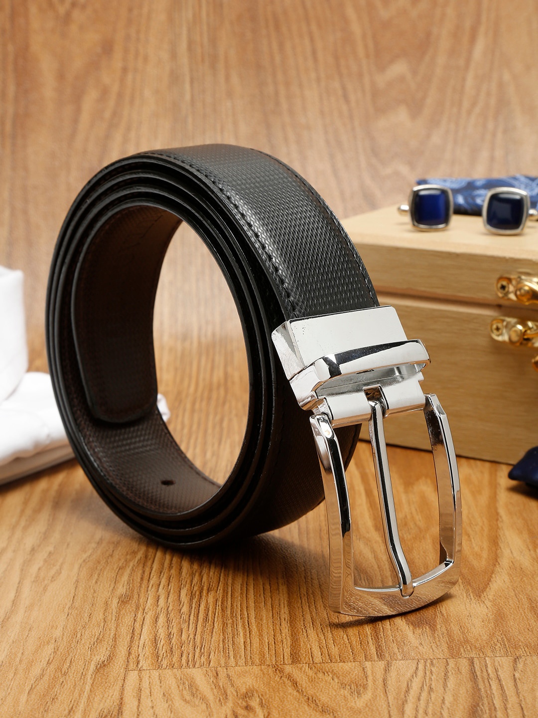 

MUTAQINOTI Men Black Synthetic Leather Belts