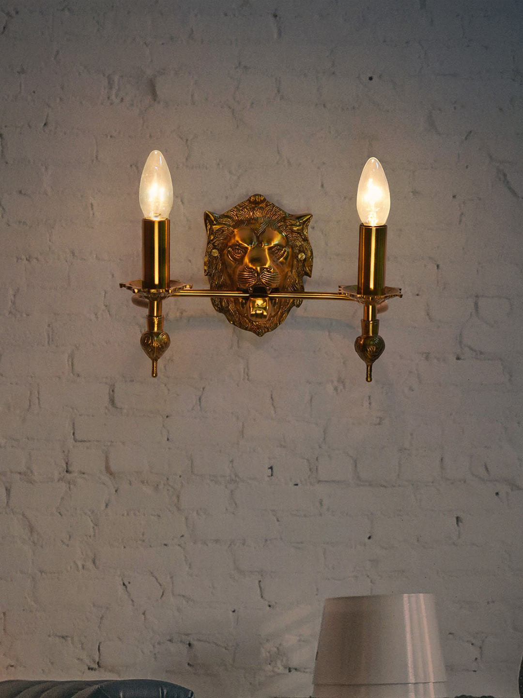

Fos Lighting Gold-Toned & Brown Set Of 2 Carved Glass Dual Wall Lamps