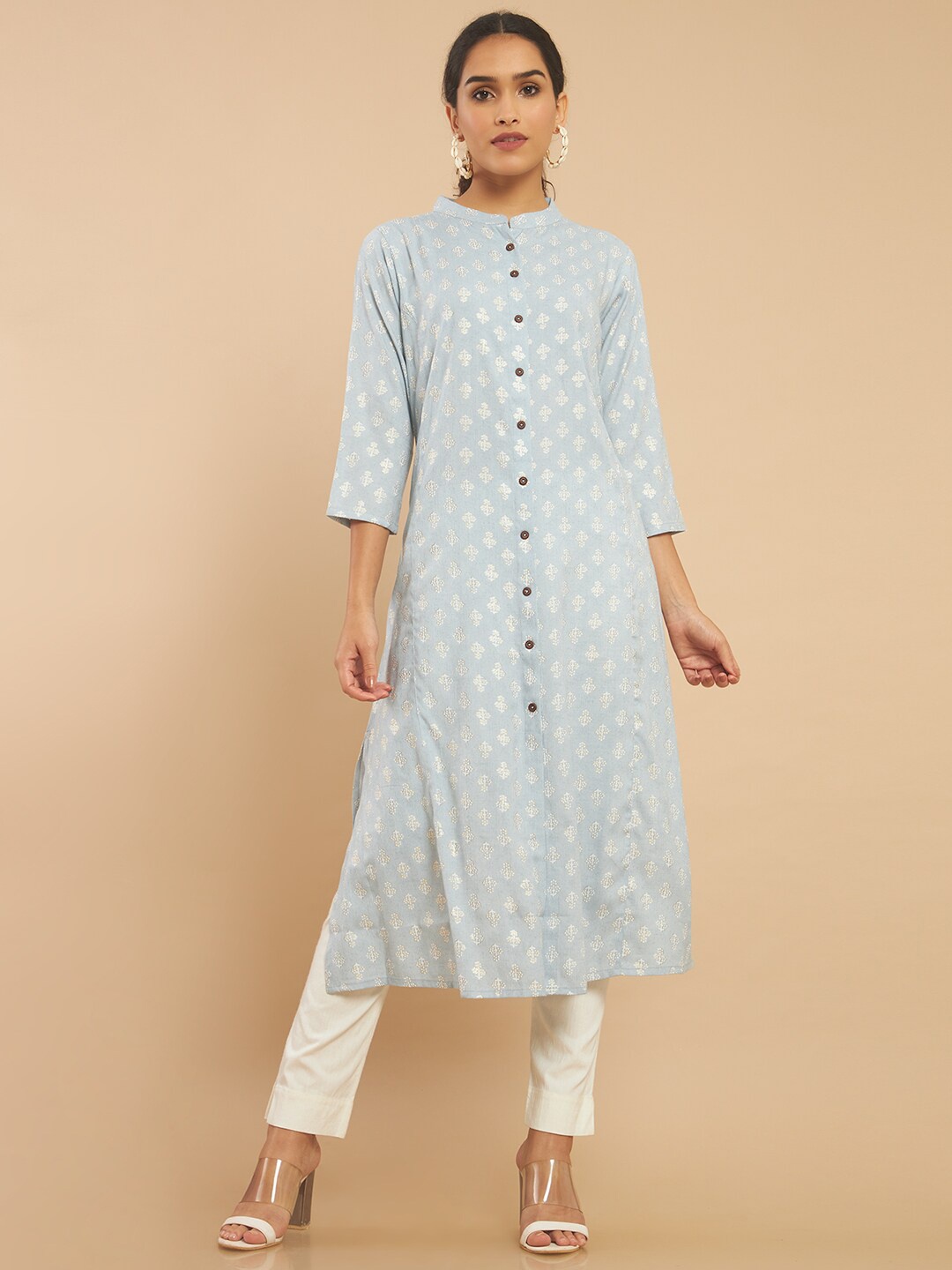 

Soch Women Blue Ethnic Motifs Printed Kurta