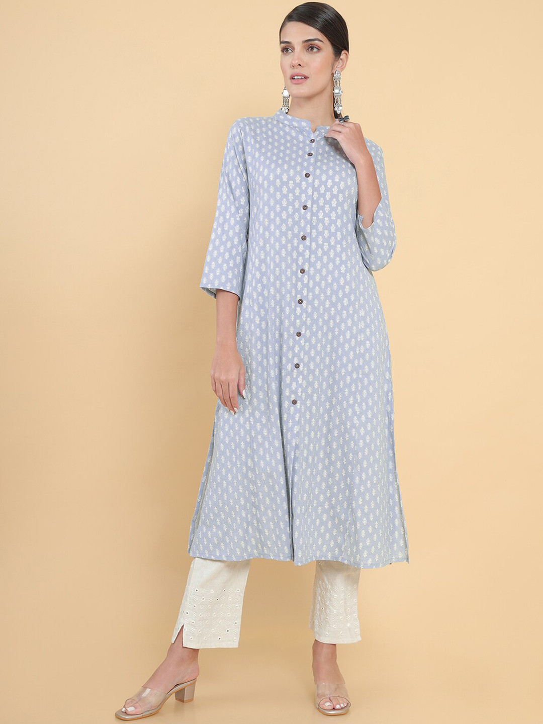

Soch Women Blue Floral Printed A-Line Kurta