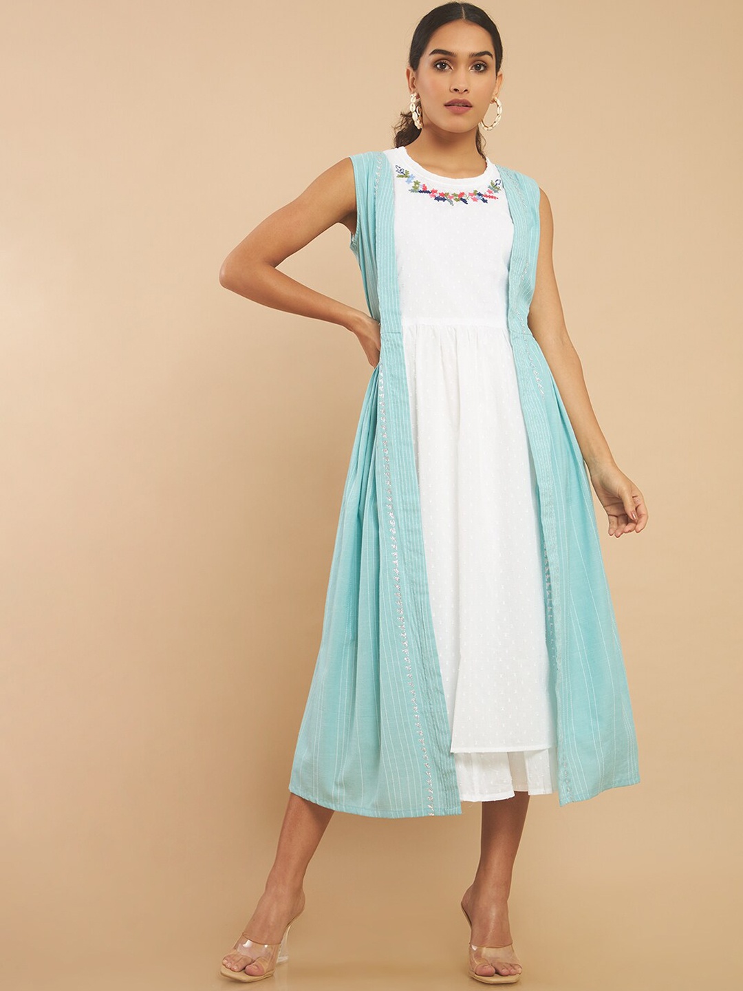 

Soch Women Blue & White Embroidered Thread Work Anarkali Kurta