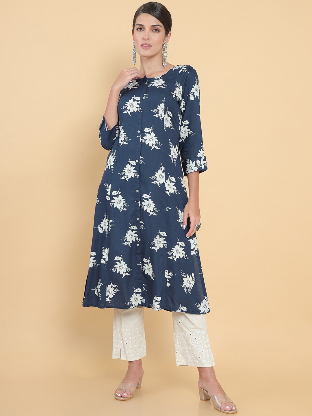 

Soch Women Navy Blue Floral Kurta