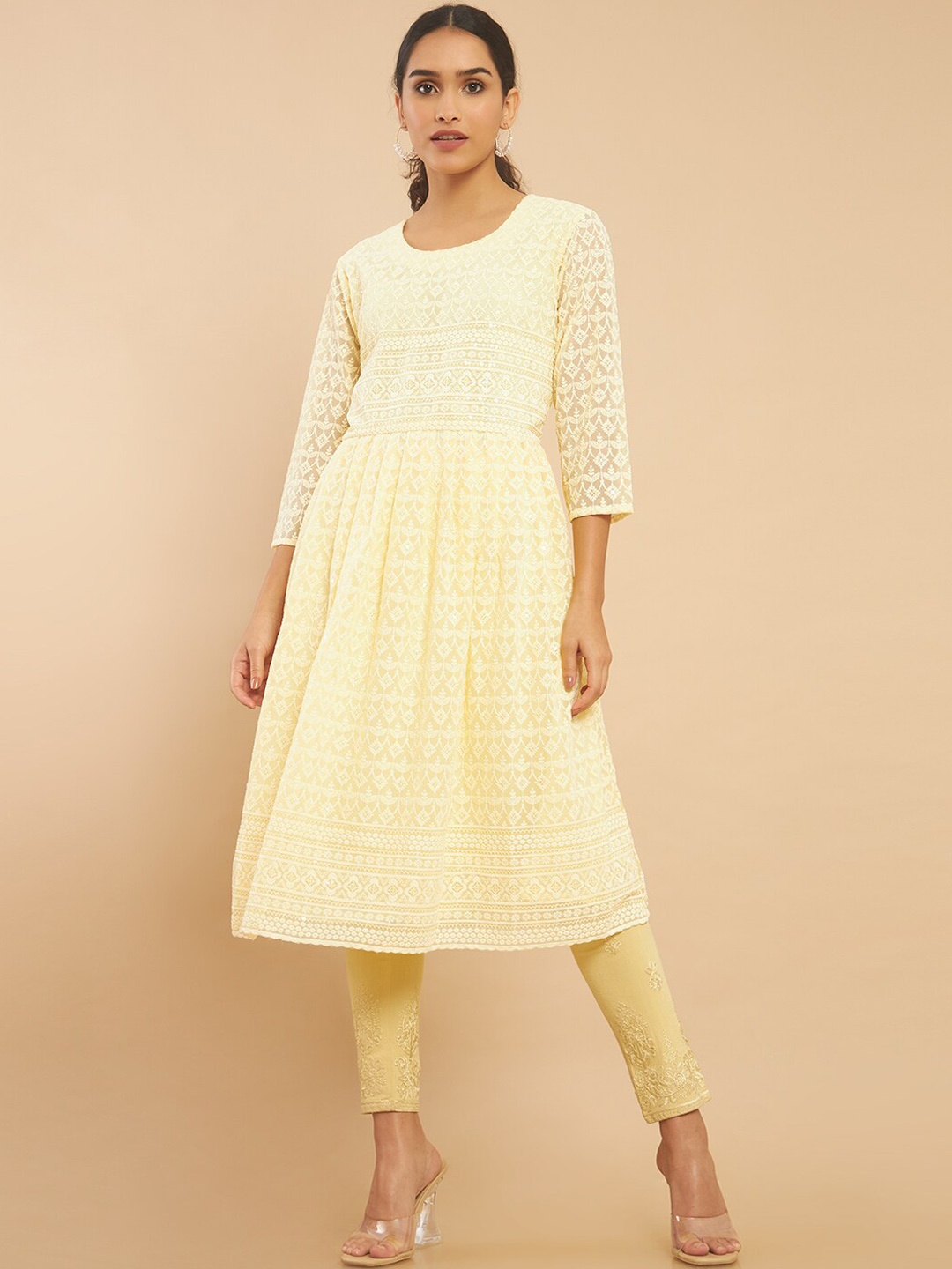 

Soch Women Yellow Ethnic Motifs Embroidered Georgette Anarkali Kurta