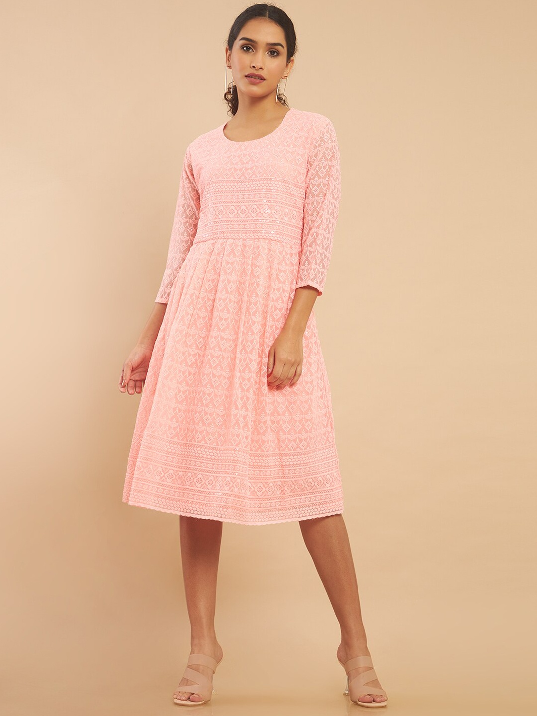 

Soch Women Peach-Coloured Chikankari Georgette Anarkali Kurta
