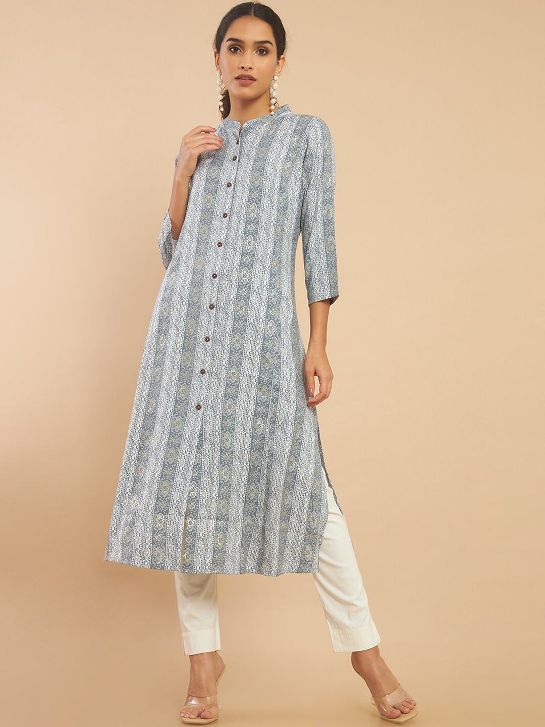 

Soch Women Grey Ethnic Motifs Printed Kurta