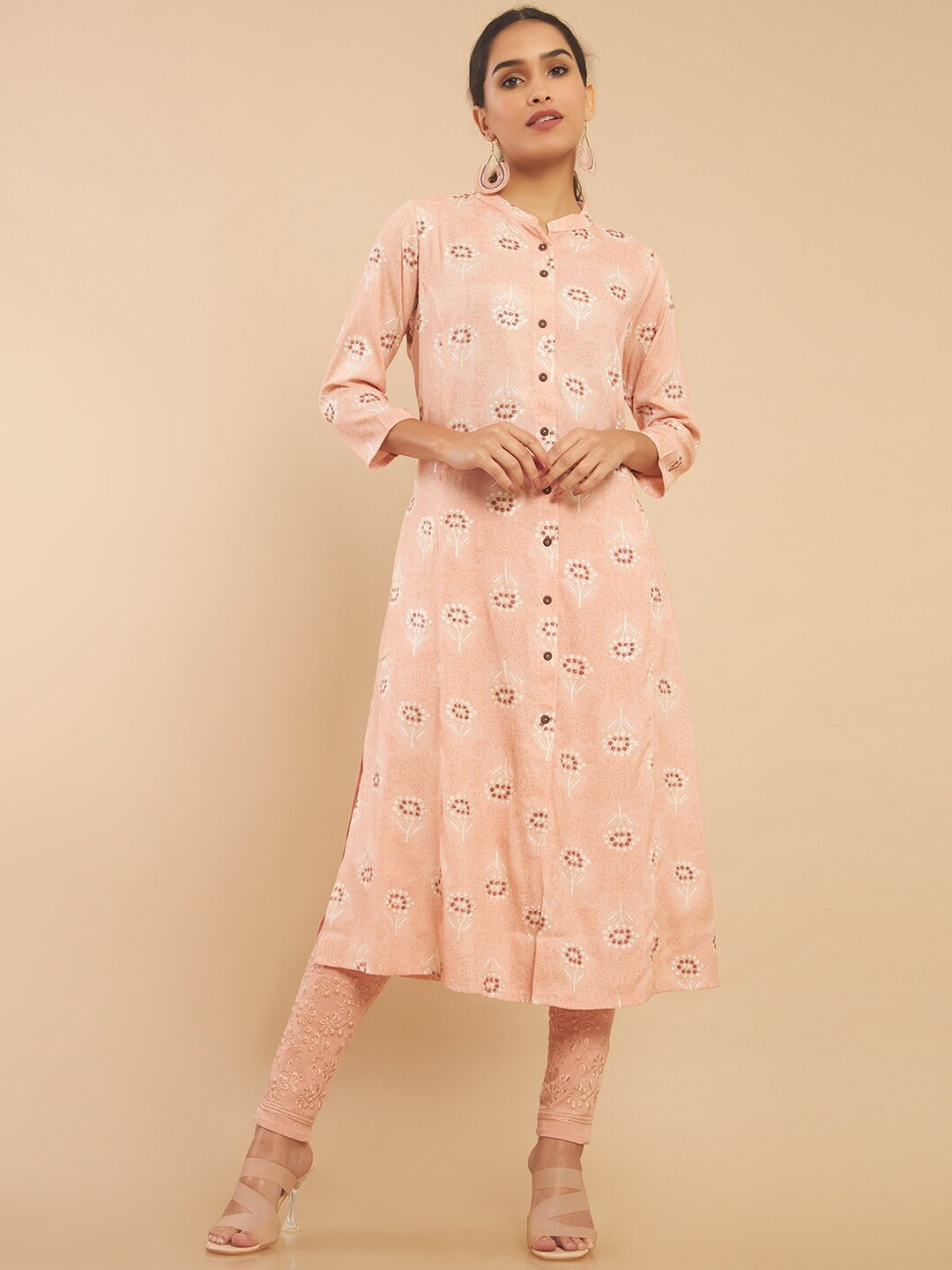 

Soch Women Peach-Coloured Floral Printed Kurta