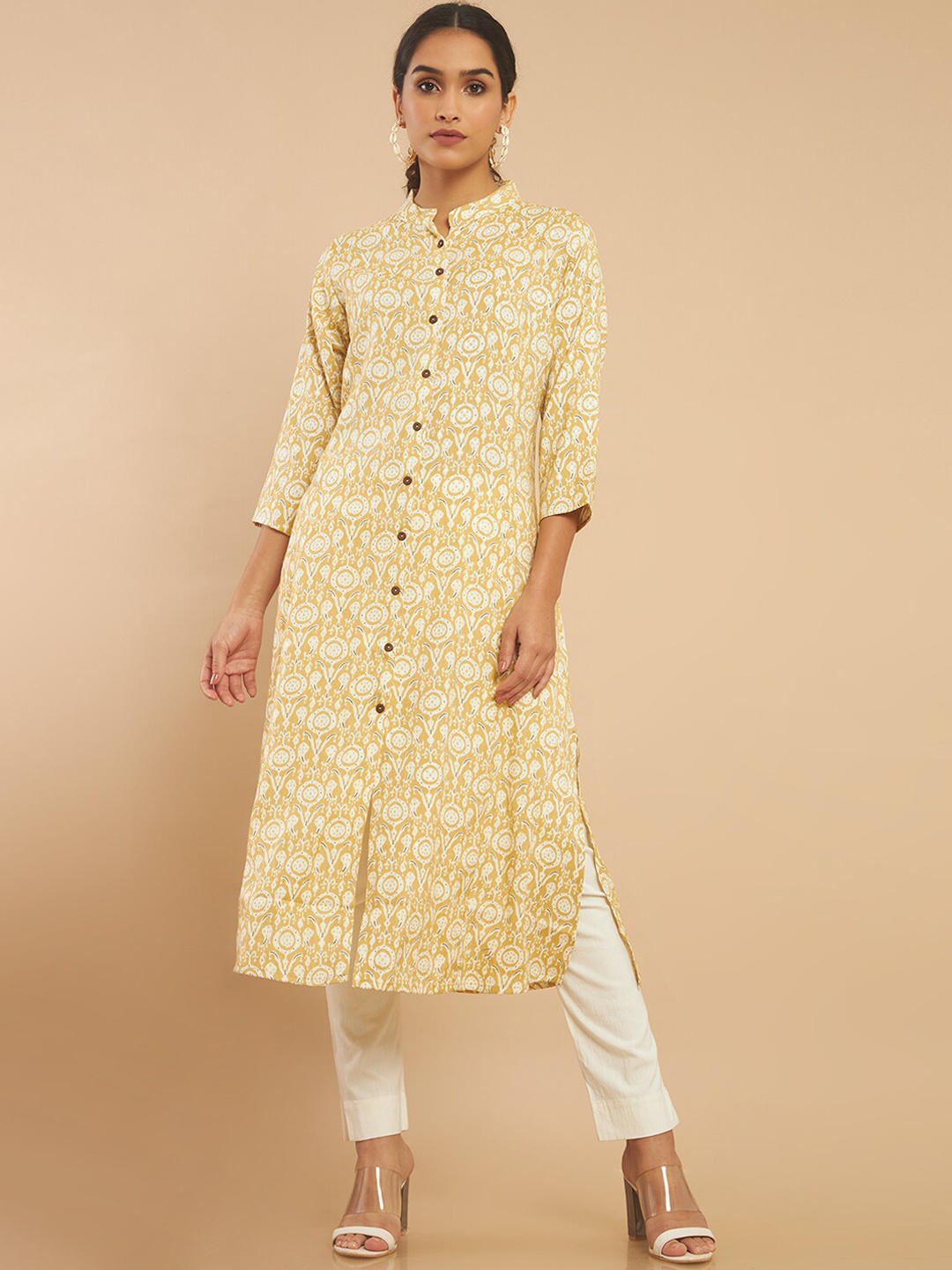 

Soch Women Mustard Yellow Ethnic Motifs Printed Kurta