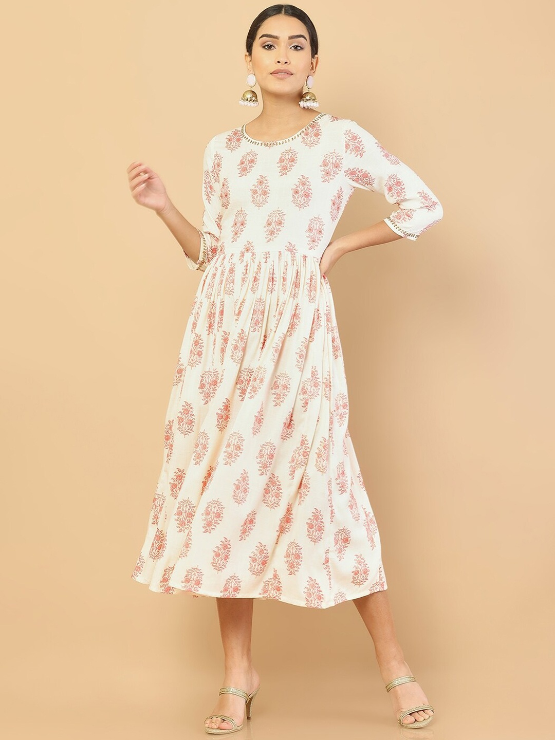 

Soch Women Coral Floral Printed Anarkali Kurta