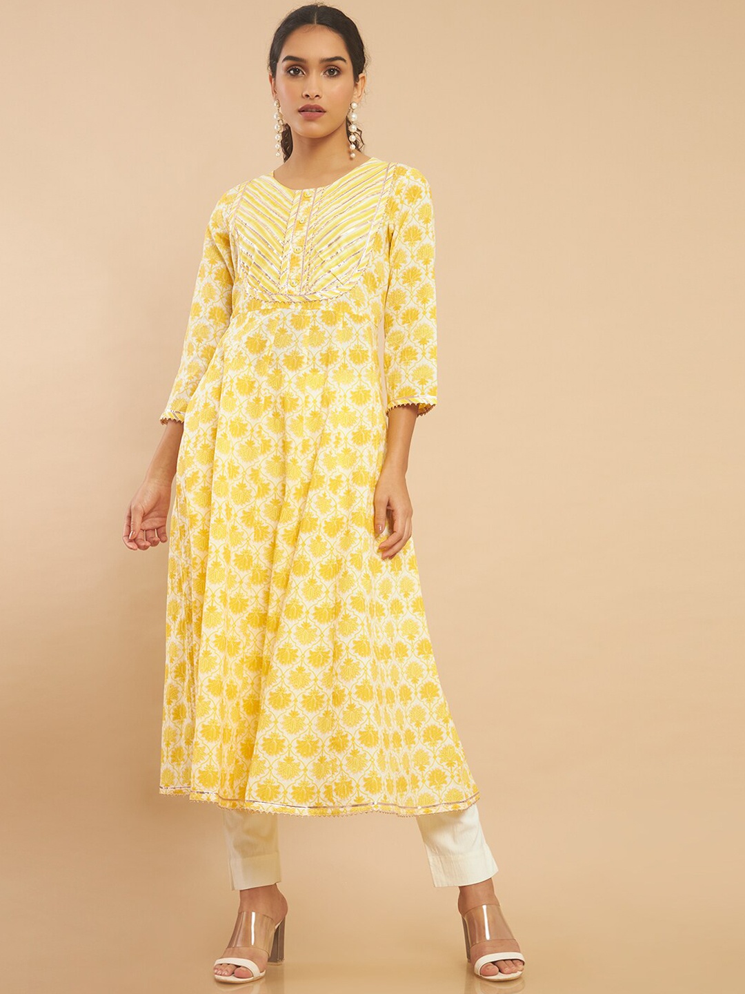 

Soch Women Yellow Ethnic Motifs Printed Anarkali Kurta