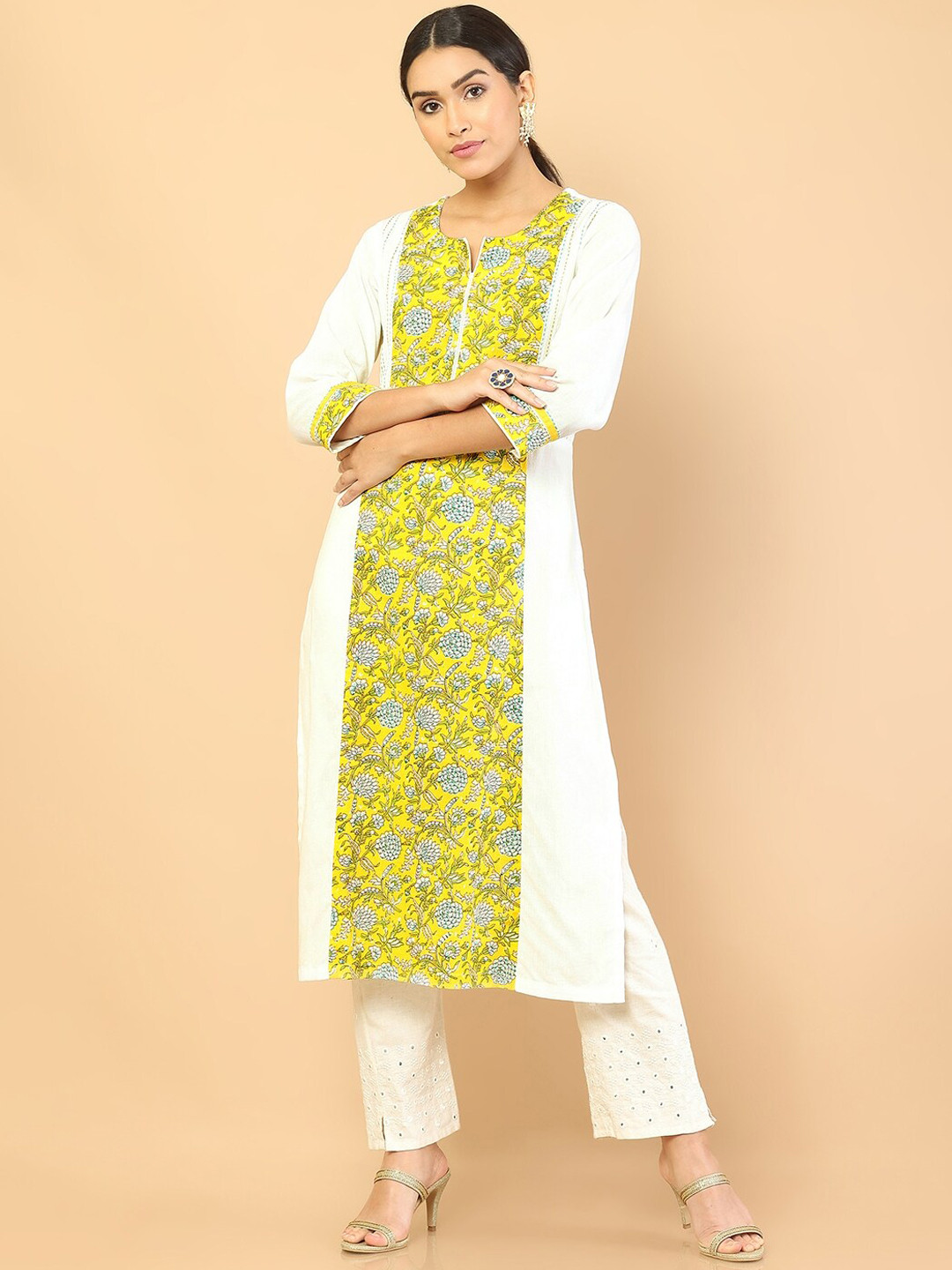 

Soch Women Off White & Yellow Floral Printed Kurta