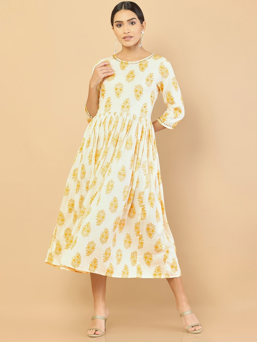 

Soch Women Yellow Ethnic Motifs Dyed Indie Prints Anarkali Kurta