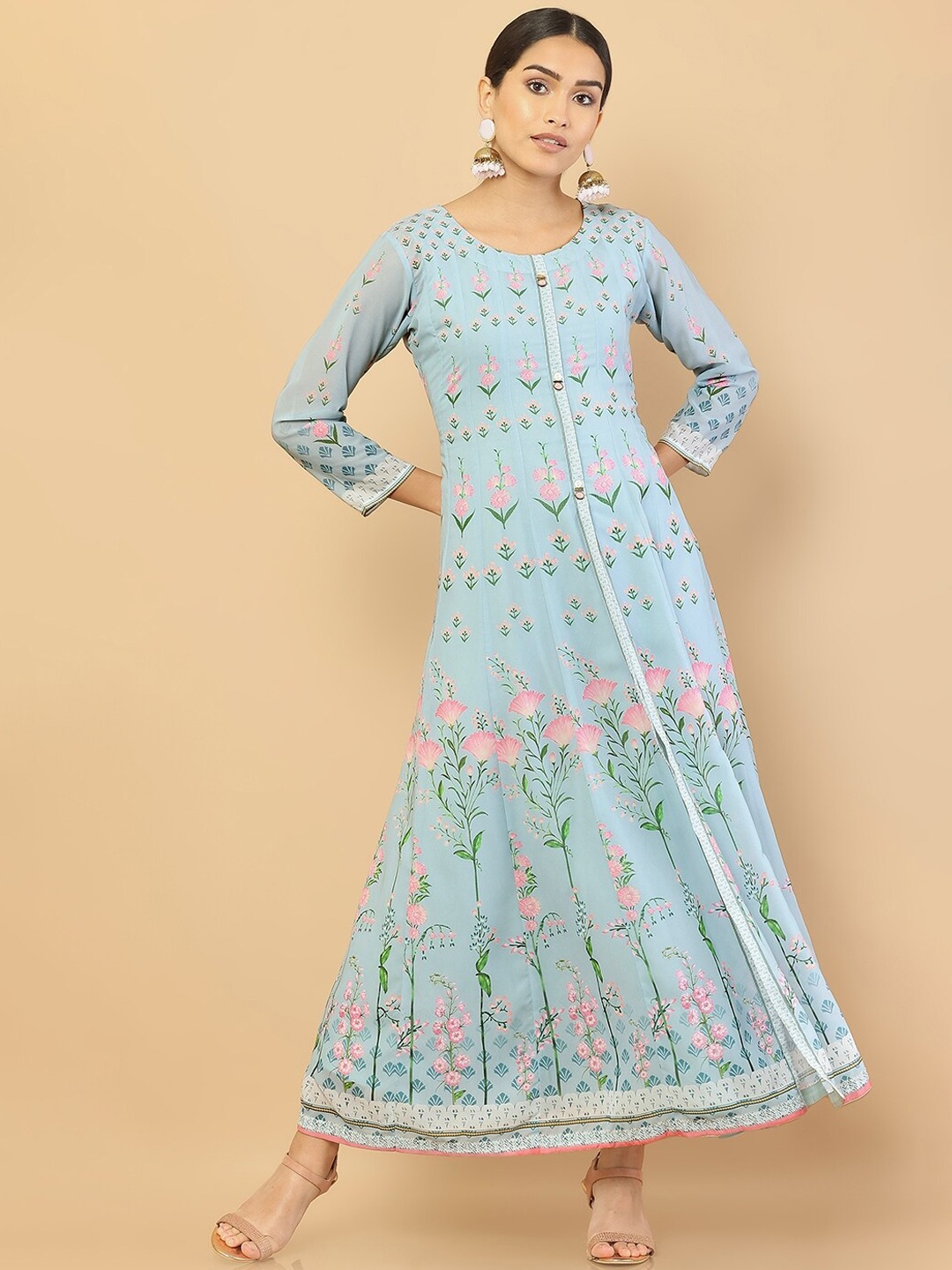 

Soch Women Blue Extended Sleeves Georgette Anarkali Kurta