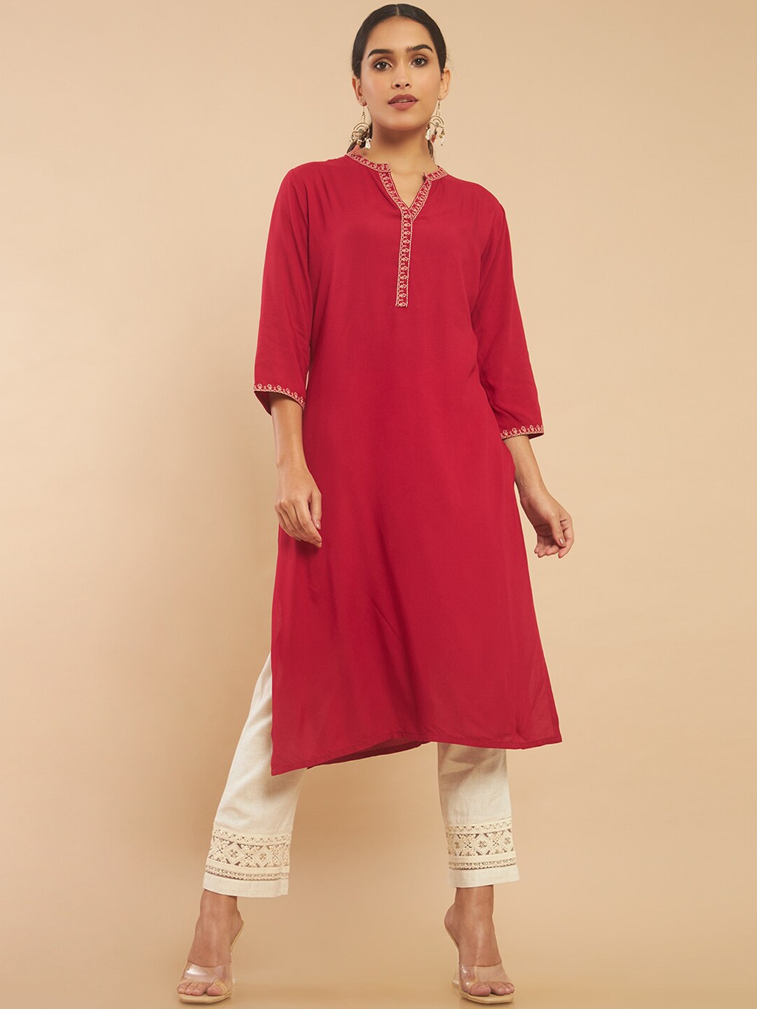 

Soch Women Maroon Yoke Design Thread Work Kurta