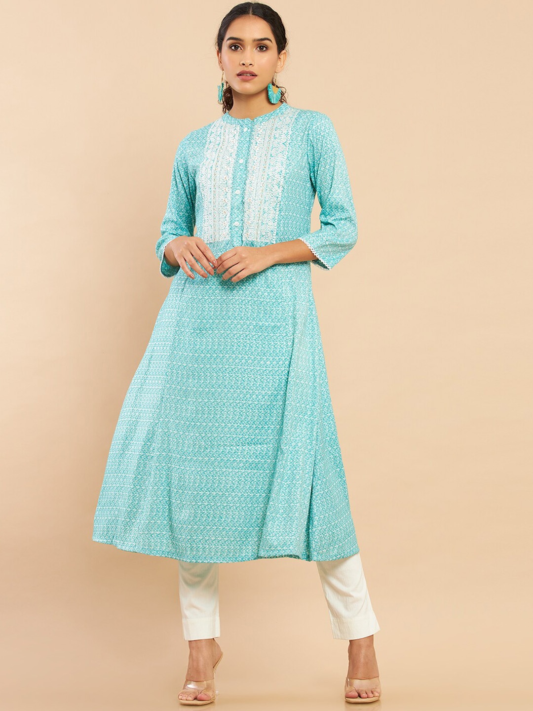 

Soch Women Blue Printed Thread Work Anarkali Kurta