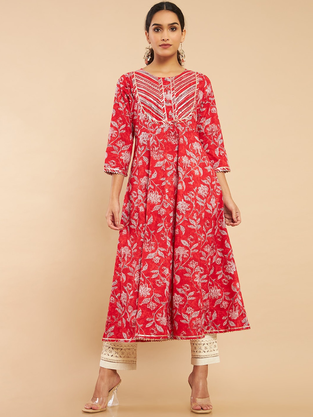 

Soch Women Red Floral Printed Anarkali Kurta