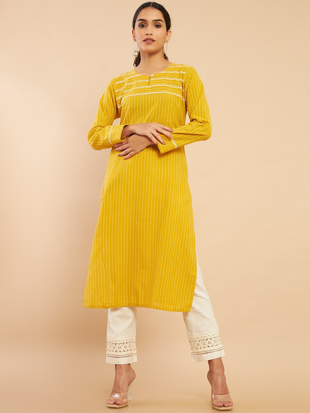 

Soch Women Mustard Yellow Yoke Design Kurta
