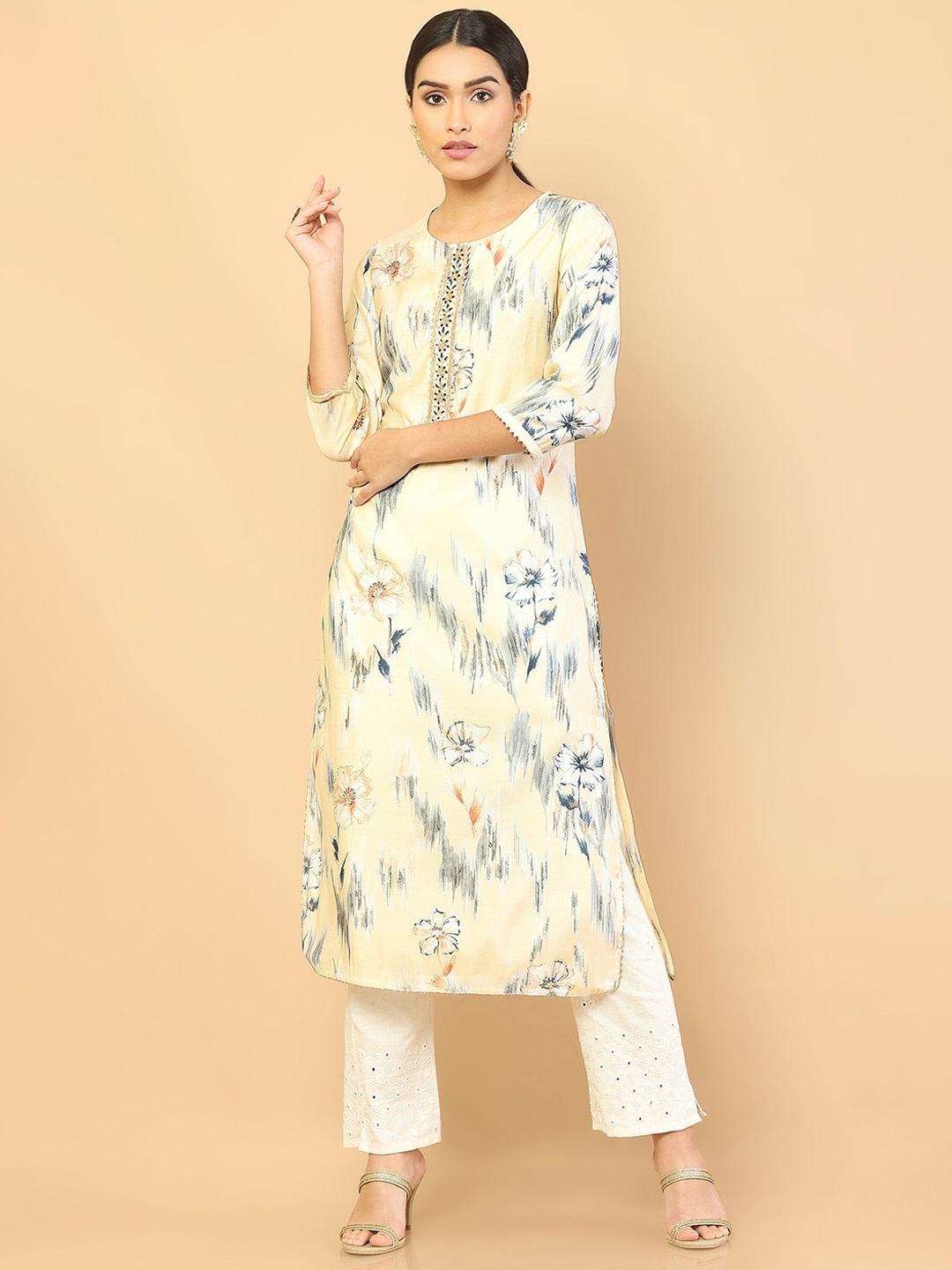 

Soch Women Cream-Coloured Printed Kurta
