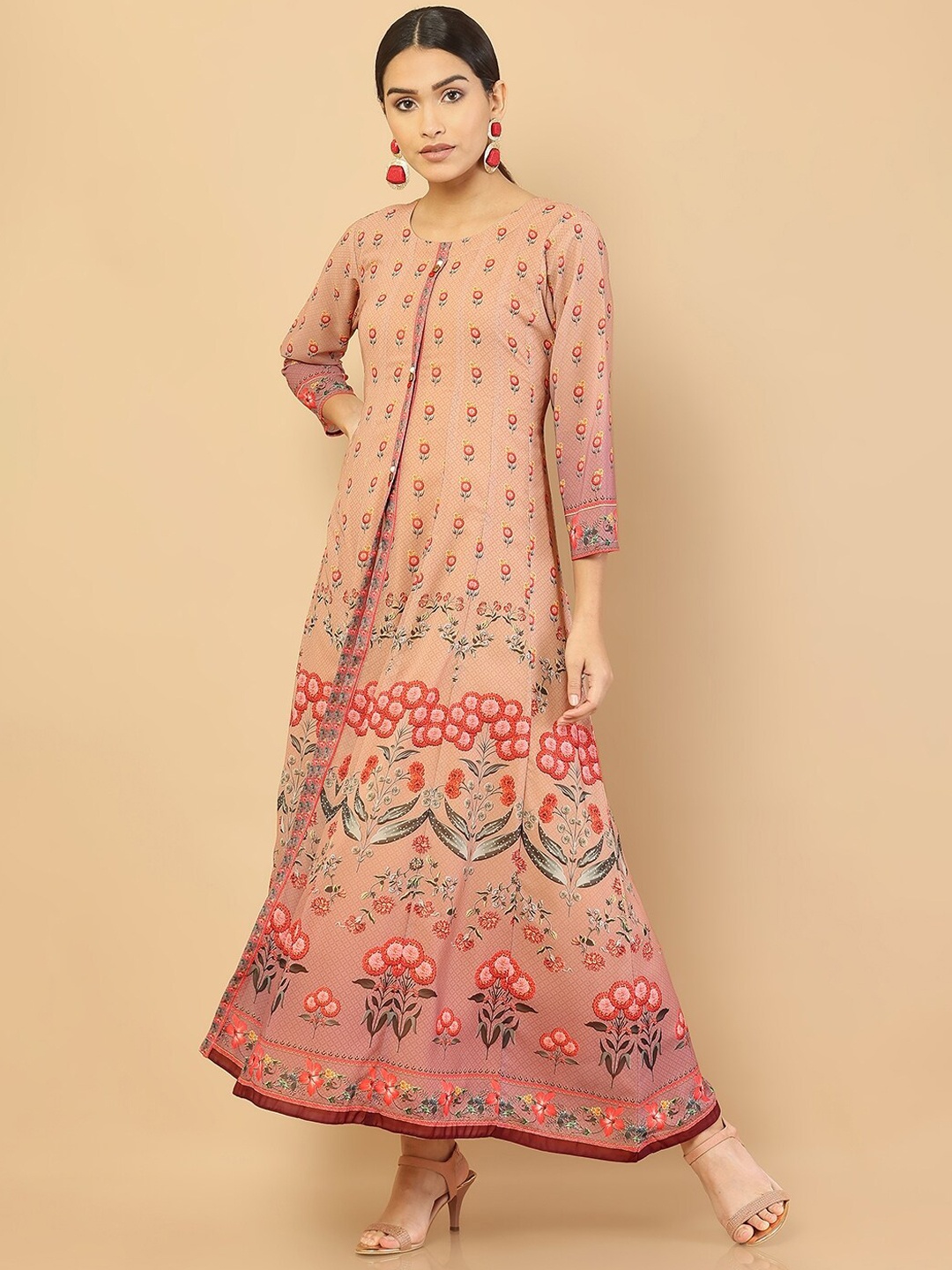 

Soch Women Peach-Coloured Ethnic Motifs Printed Georgette Kurta