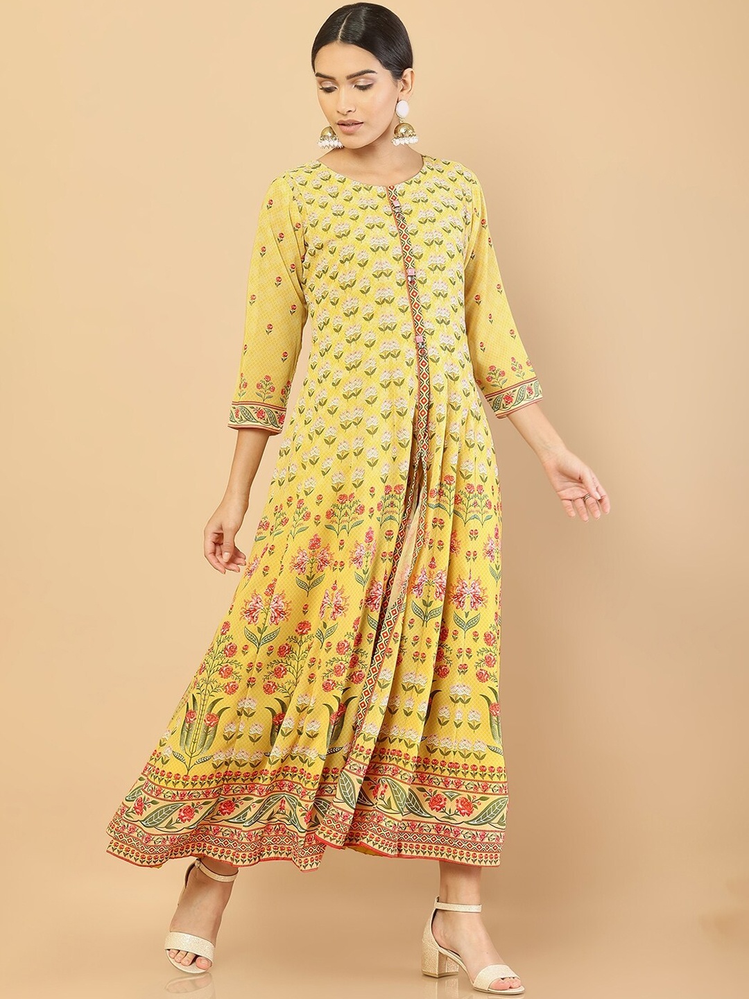 

Soch Women Yellow Ethnic Motifs Printed Georgette Anarkali Kurta