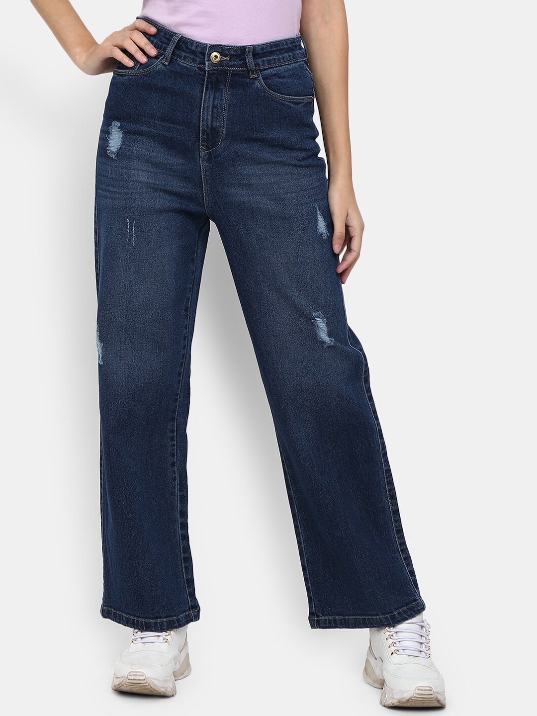 

V-Mart Women Blue Low Distress Light Fade Stretchable Straight Jeans