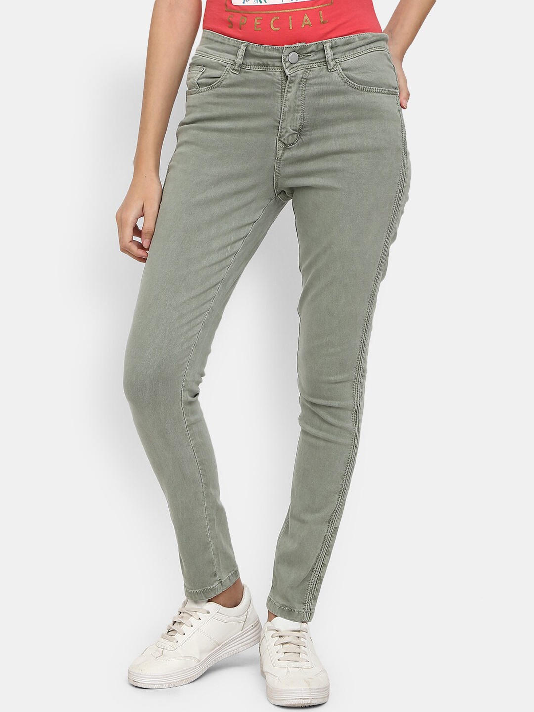 

V-Mart Women Green Solid Stretchable Jeans
